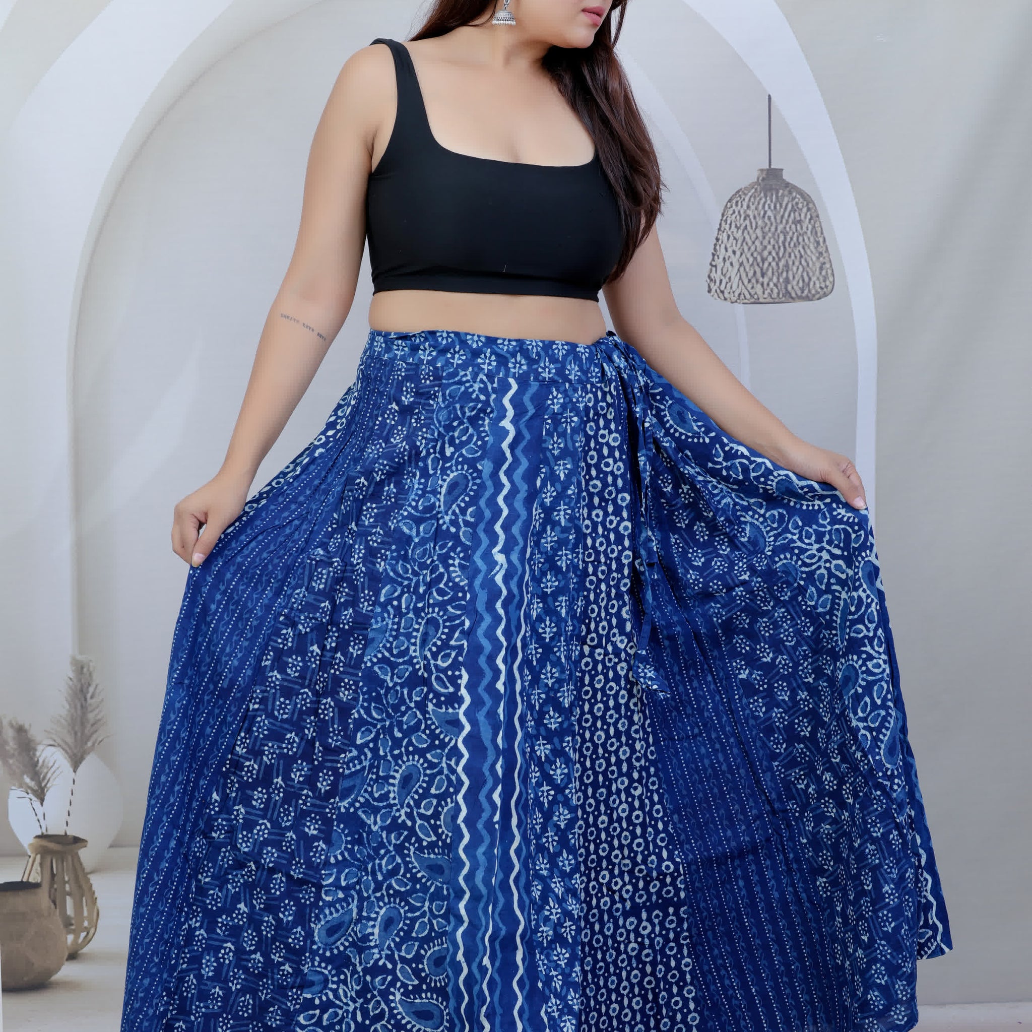 Cotton Ajarakh Indigo Kali Skirt
