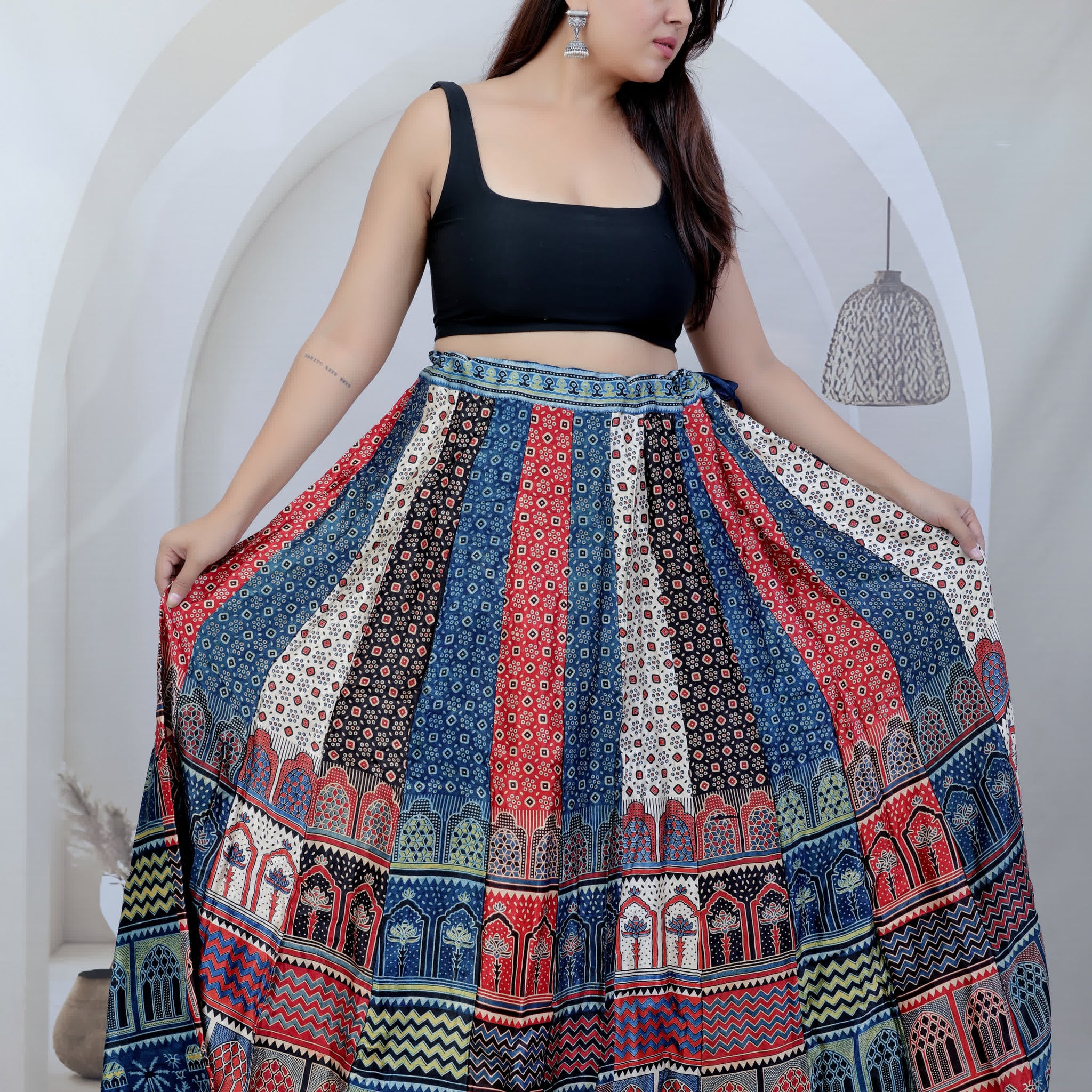 Ajarakh Multy Mashroo Silk Lahenga/Skirt
