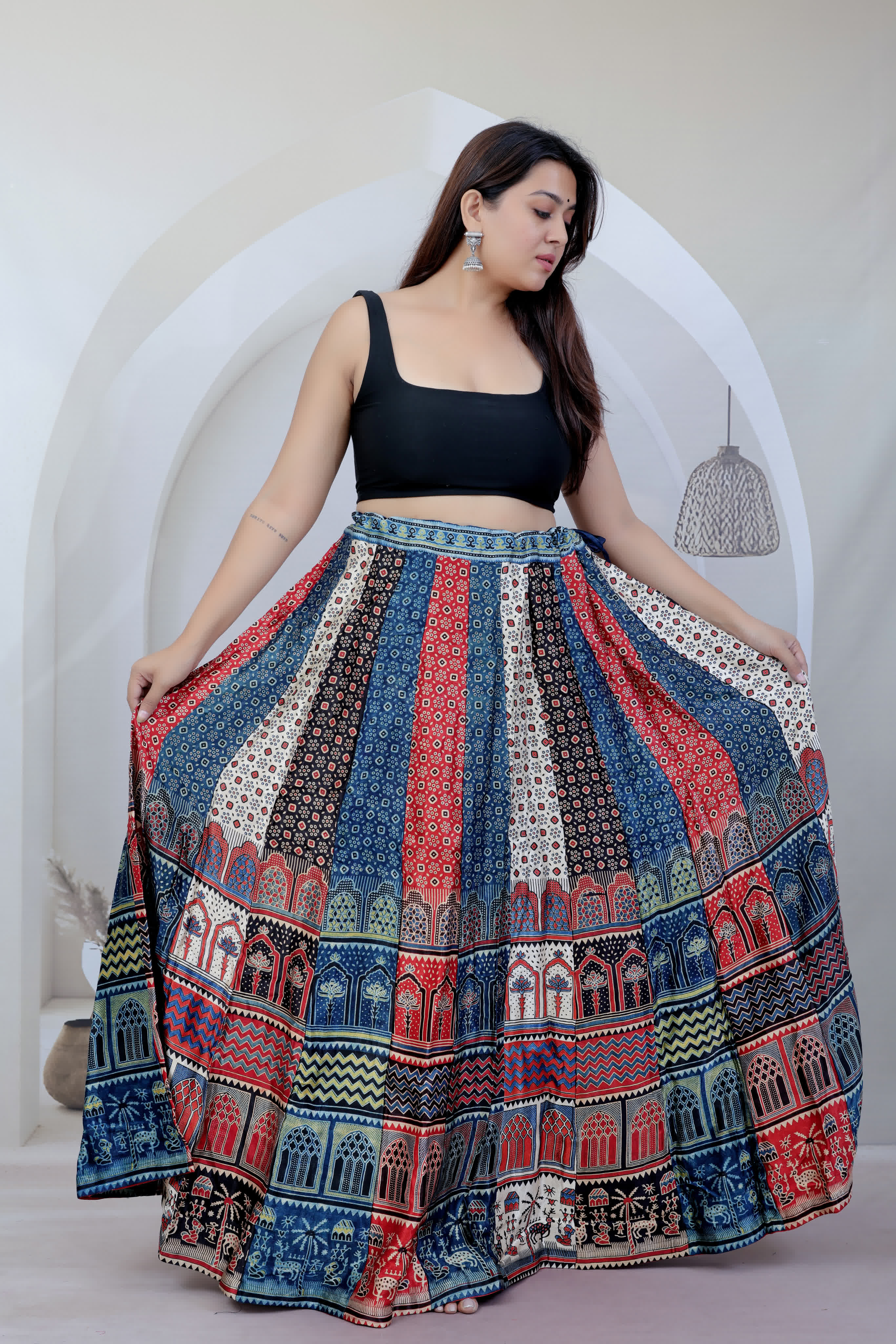 Ajarakh Multy Mashroo Silk Lahenga/Skirt