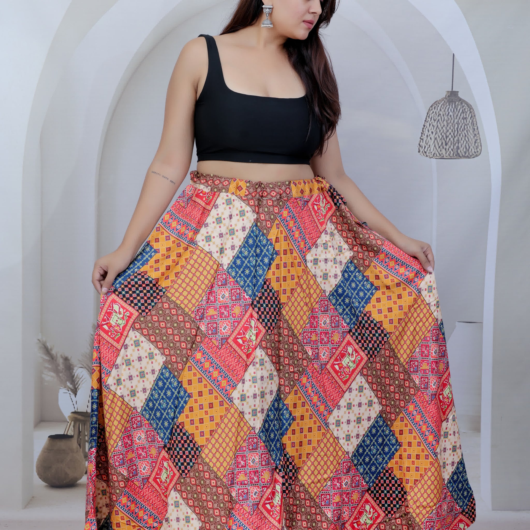 Cotton Ajarakh Multi Print Skirt