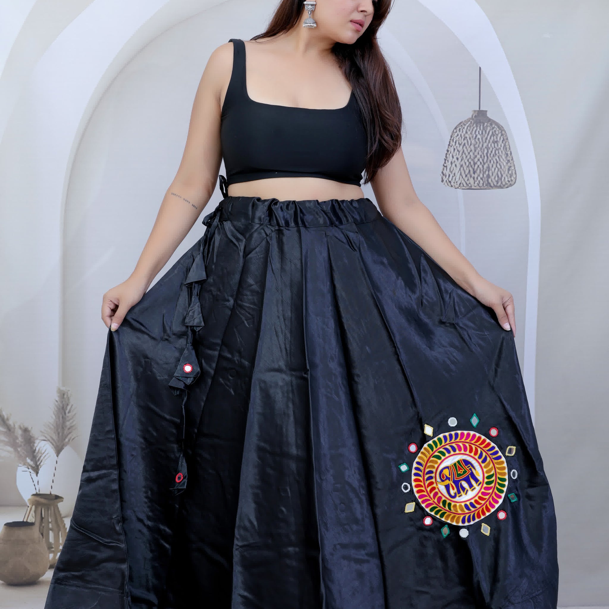 Mashroo Silk Round Patch Embroidered Skirt/Lahenga