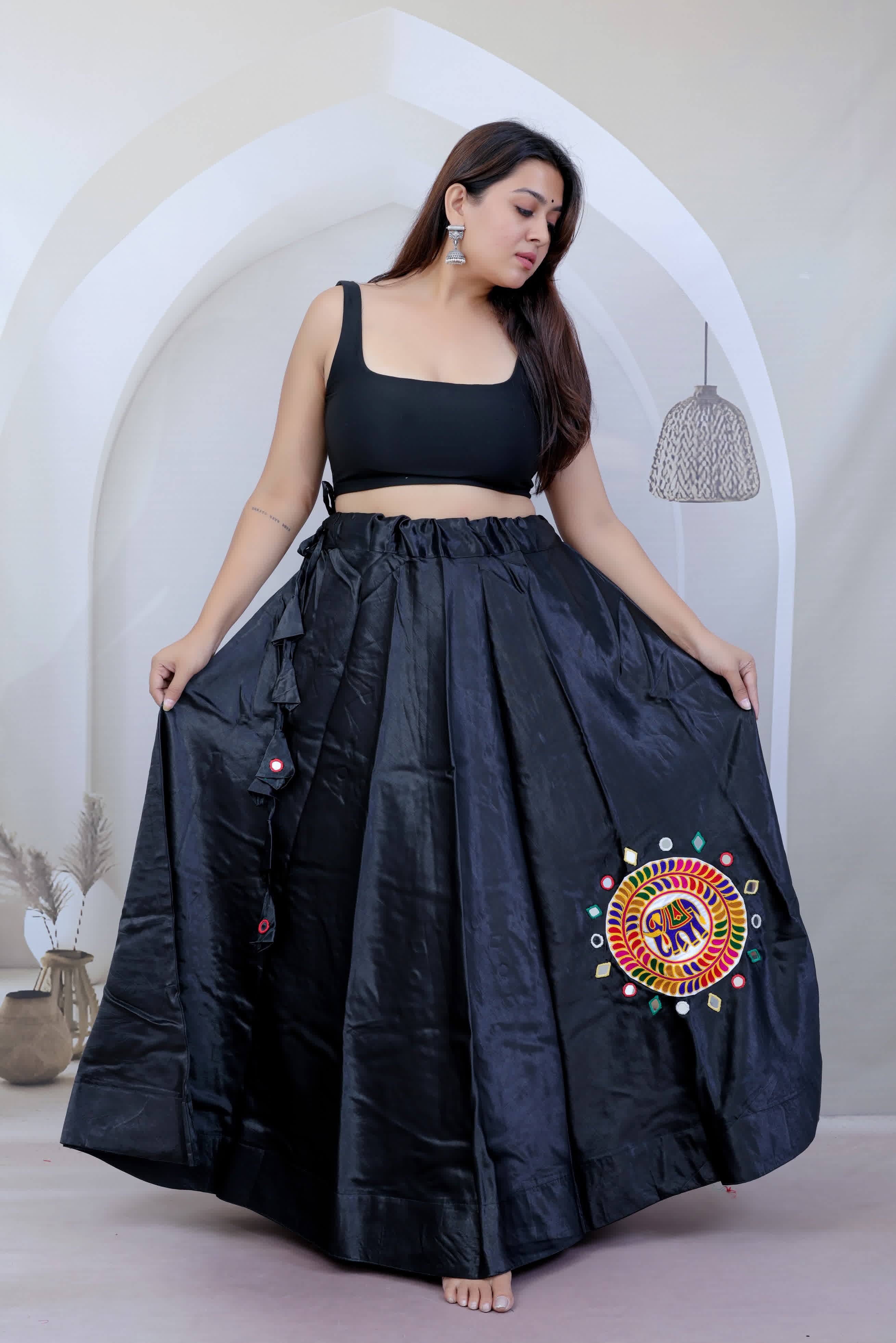 Mashroo Silk Round Patch Embroidered Skirt/Lahenga
