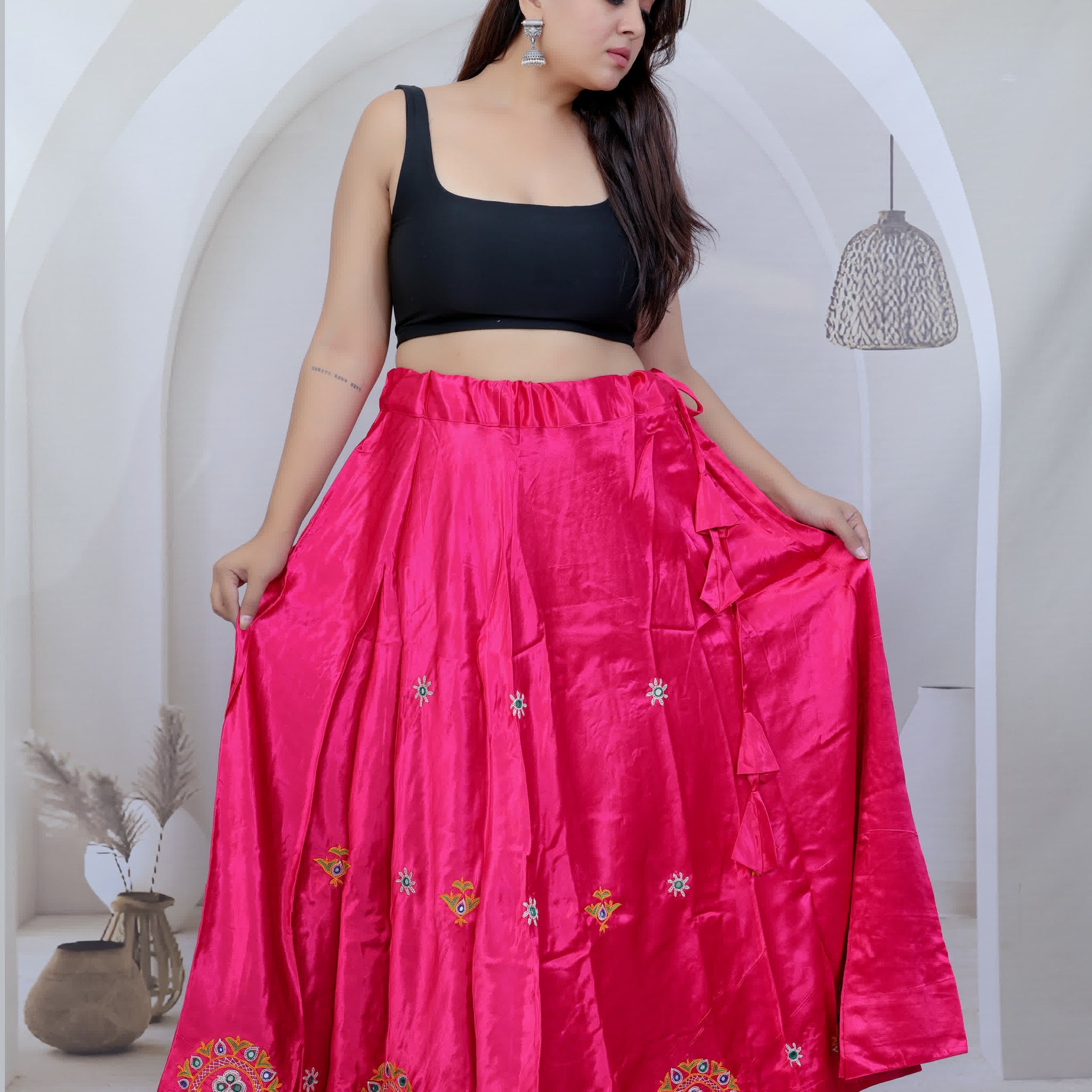 Kutch Hand Embroidered Mashroo Silk Skirt/Lahenga