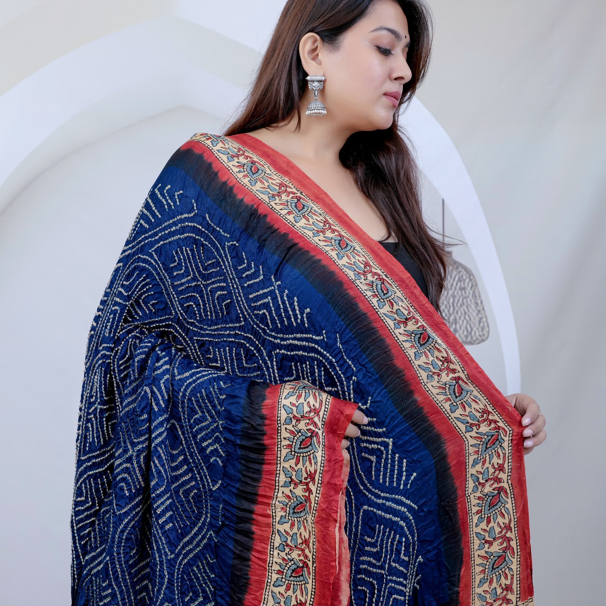 Blue Ajarakh-Bandhani Rai Bandhej Gaji Silk Dupatta RAKHIYO