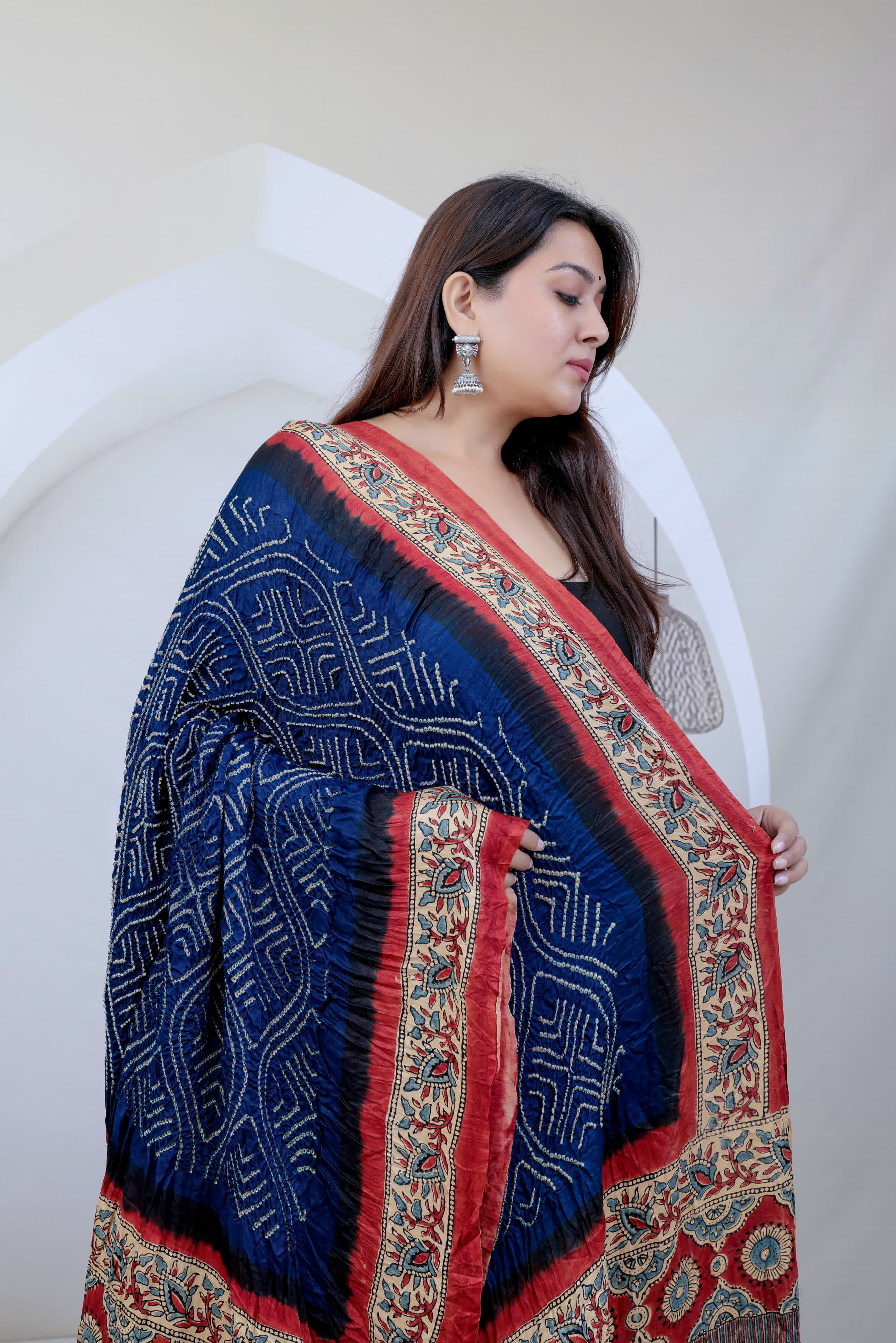 Blue Ajarakh-Bandhani Rai Bandhej Gaji Silk Dupatta RAKHIYO