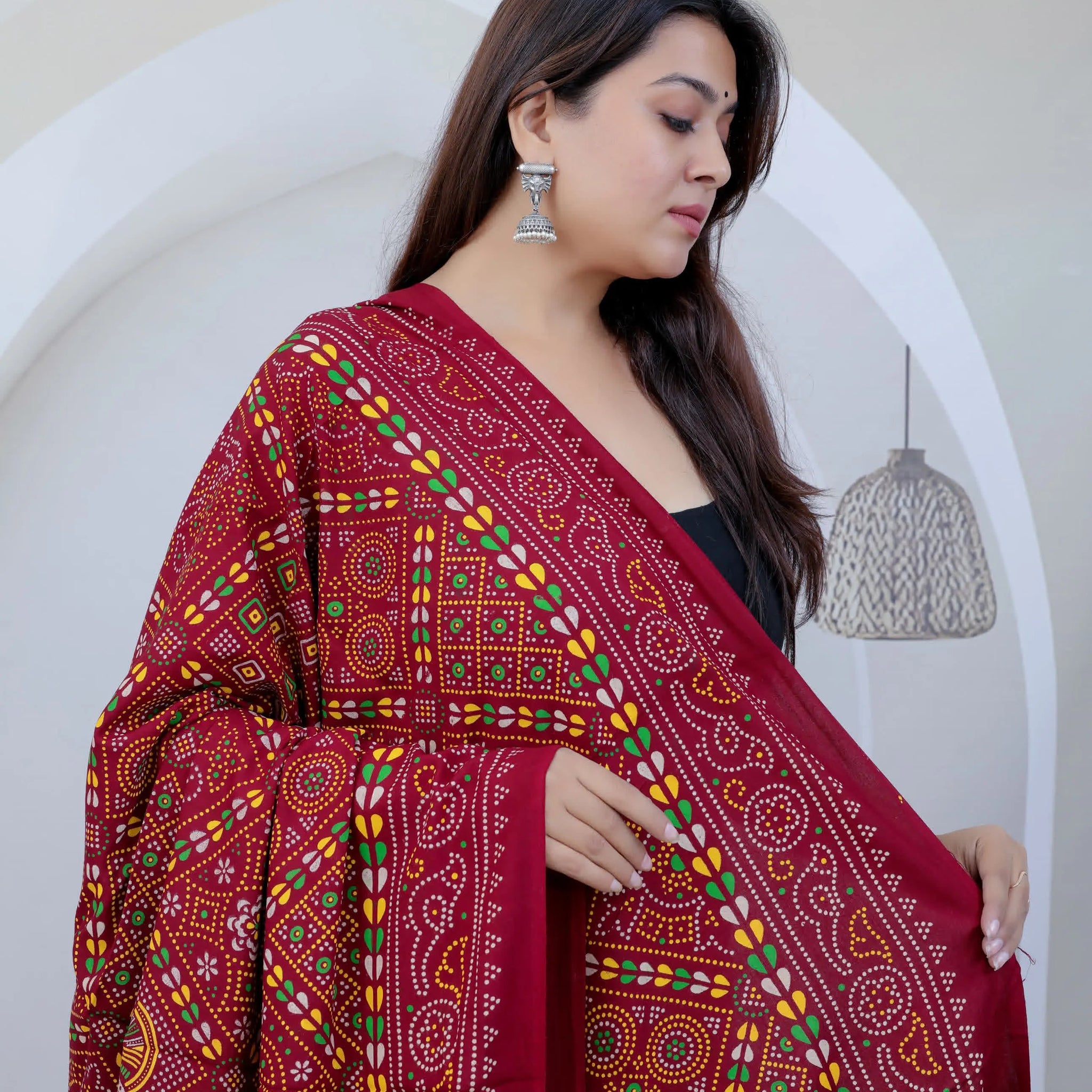 Maroon Ajarakh Bandhani Print Soft Cotton Dupatta RAKHIYO