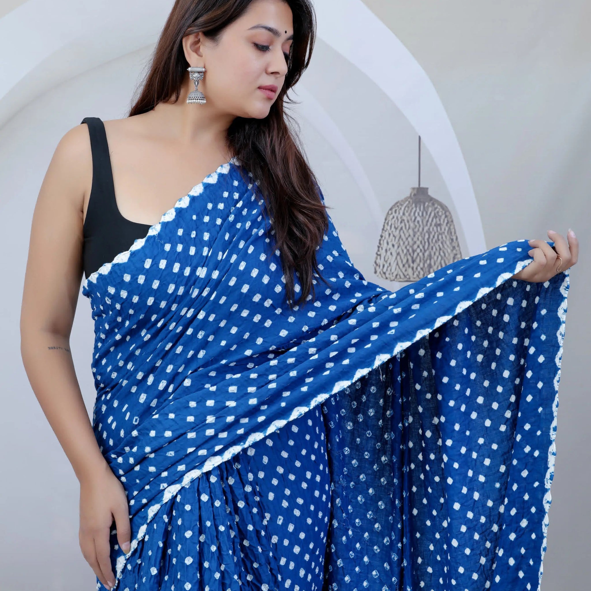 Blue Cotton Bandhej Saree RAKHIYO