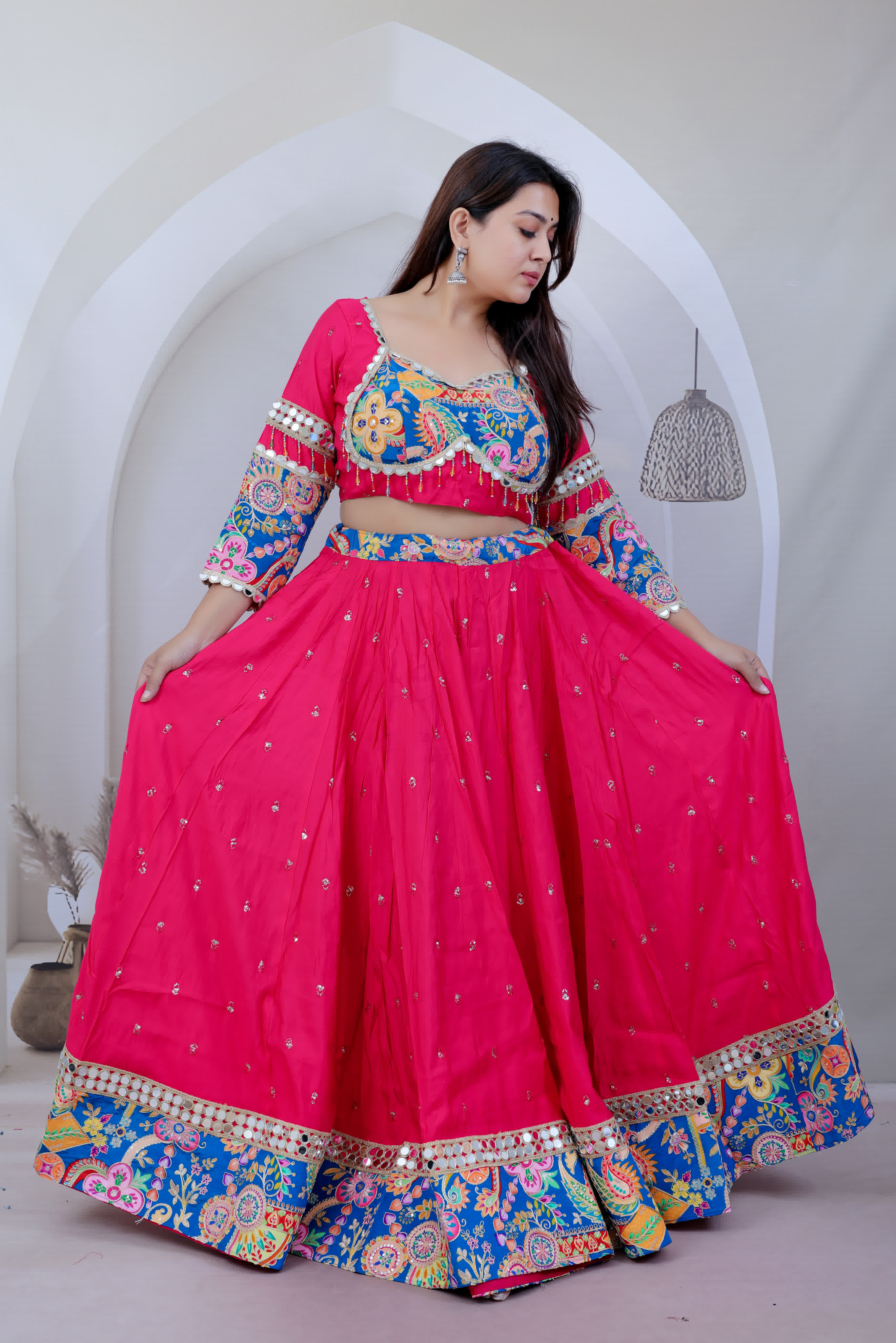Prapti Pink Kutchhi Embroidered Soft Cotton Chaniyacholi