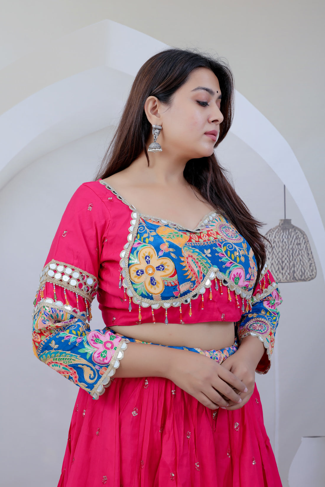 Prapti Pink Kutchhi Embroidered Soft Cotton Chaniyacholi