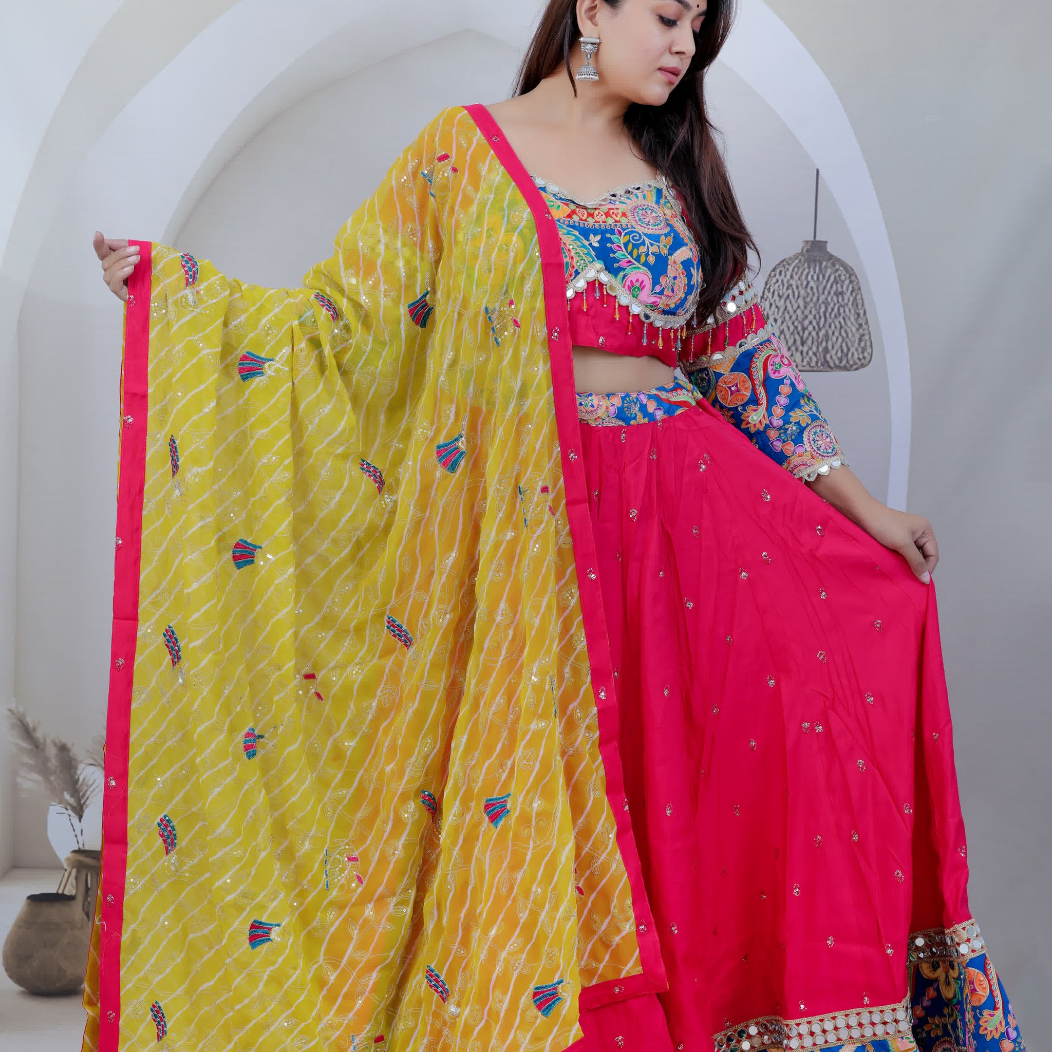 Prapti Pink Kutchhi Embroidered Soft Cotton Chaniyacholi