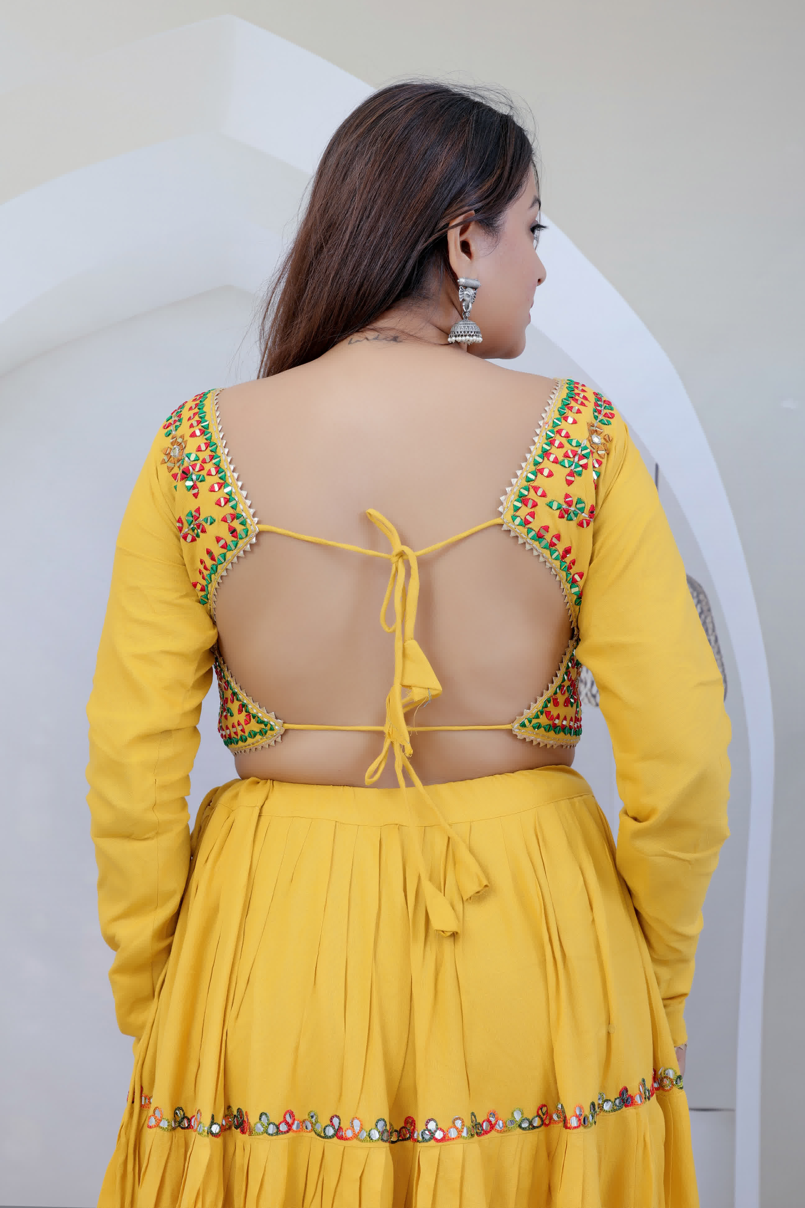 Avani Mustard Kutchhi Embroidered Soft Cotton Chaniyacholi
