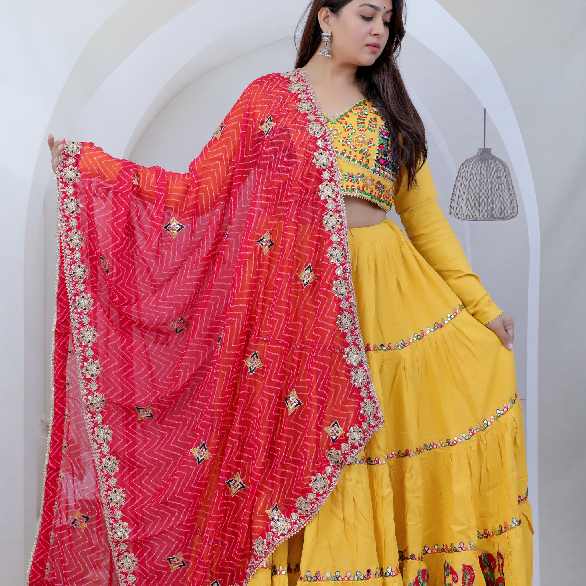 Avani Mustard Kutchhi Embroidered Soft Cotton Chaniyacholi