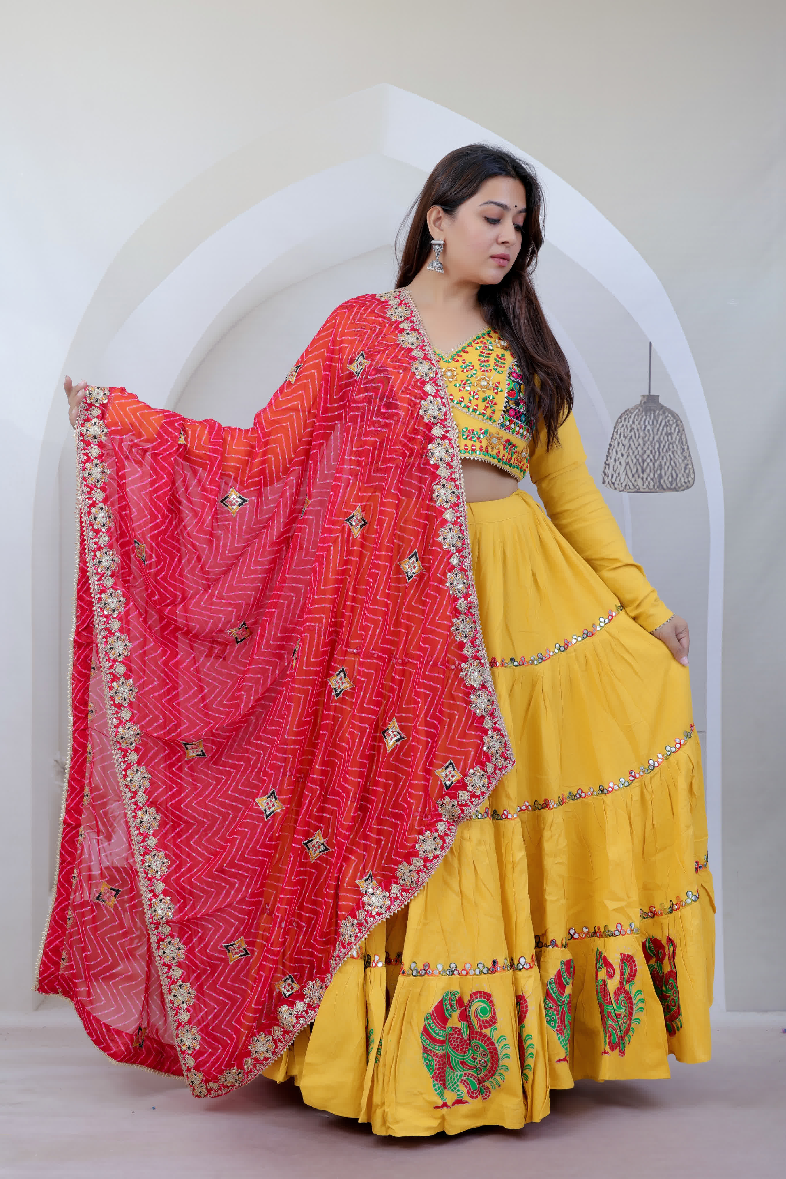 Avani Mustard Kutchhi Embroidered Soft Cotton Chaniyacholi
