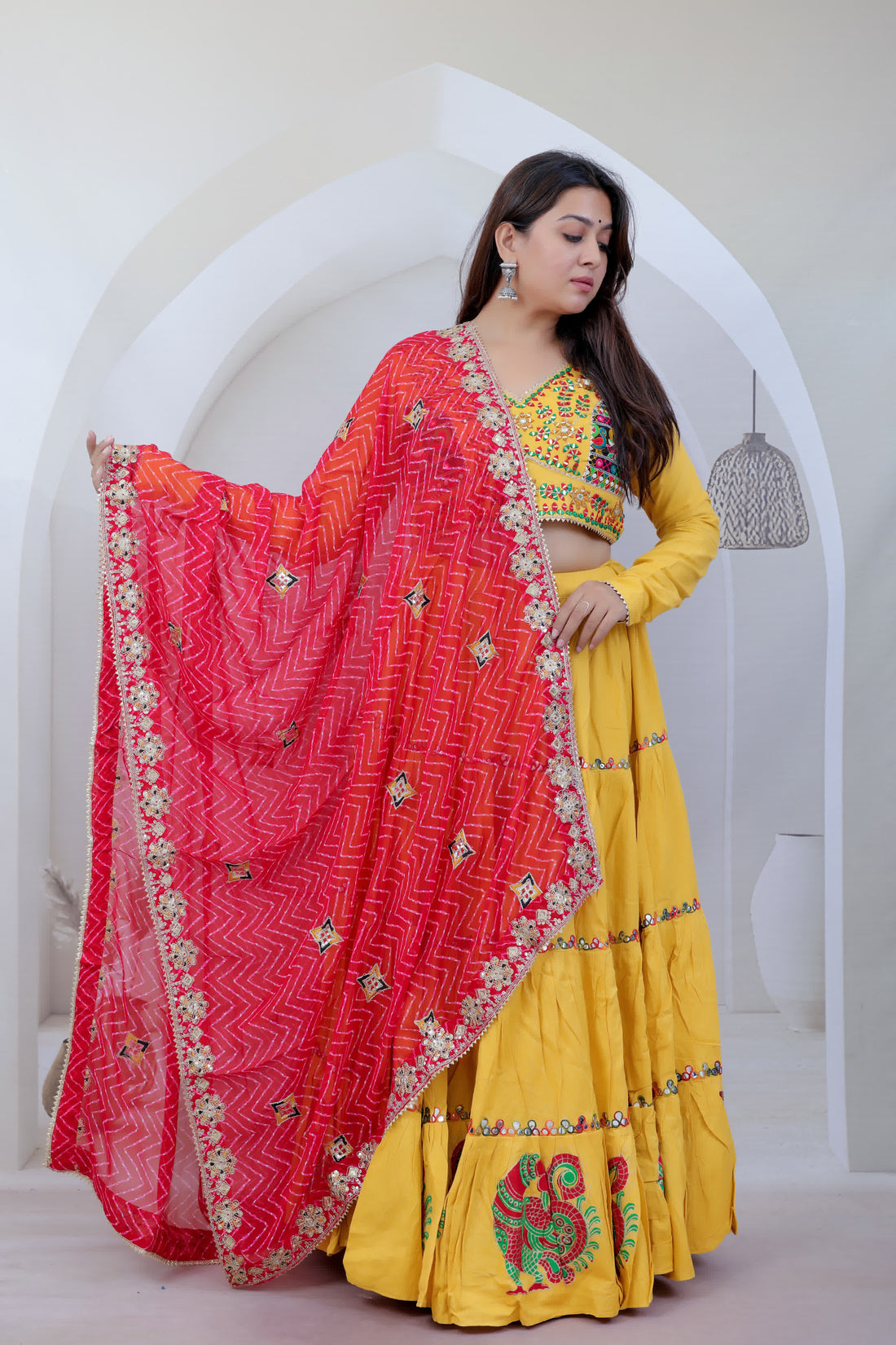 Avani Mustard Kutchhi Embroidered Soft Cotton Chaniyacholi