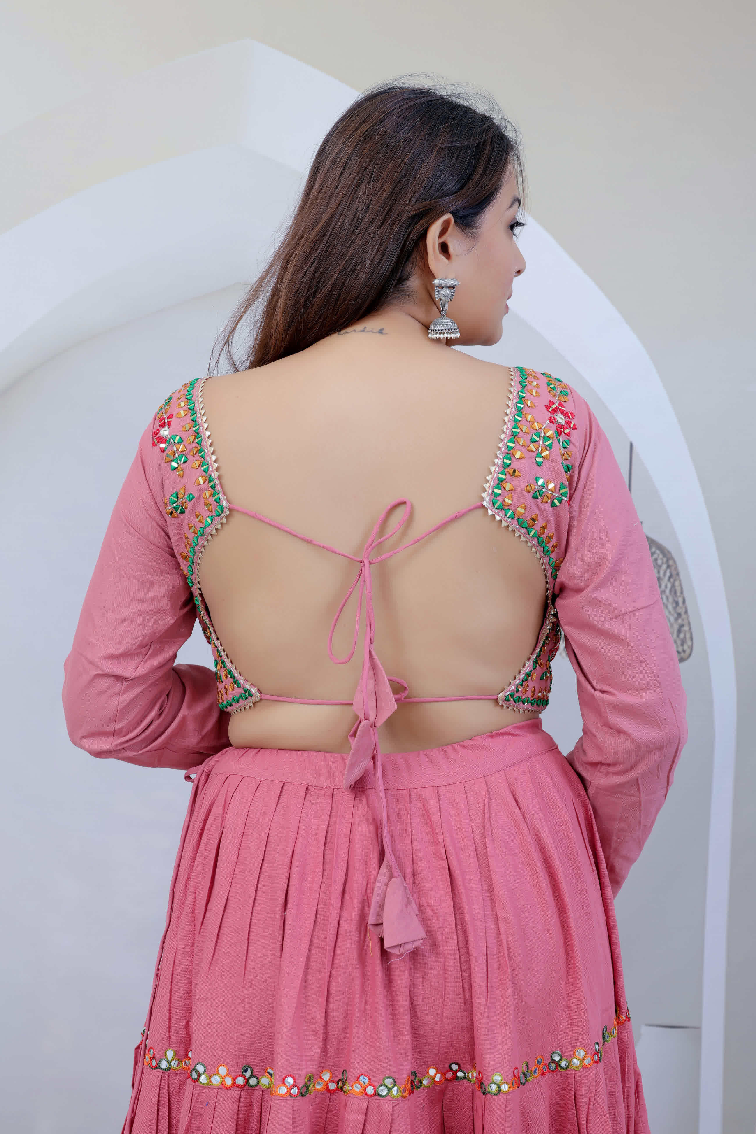 Navya Peach Kutchhi Embroidered Soft Cotton Chaniyacholi