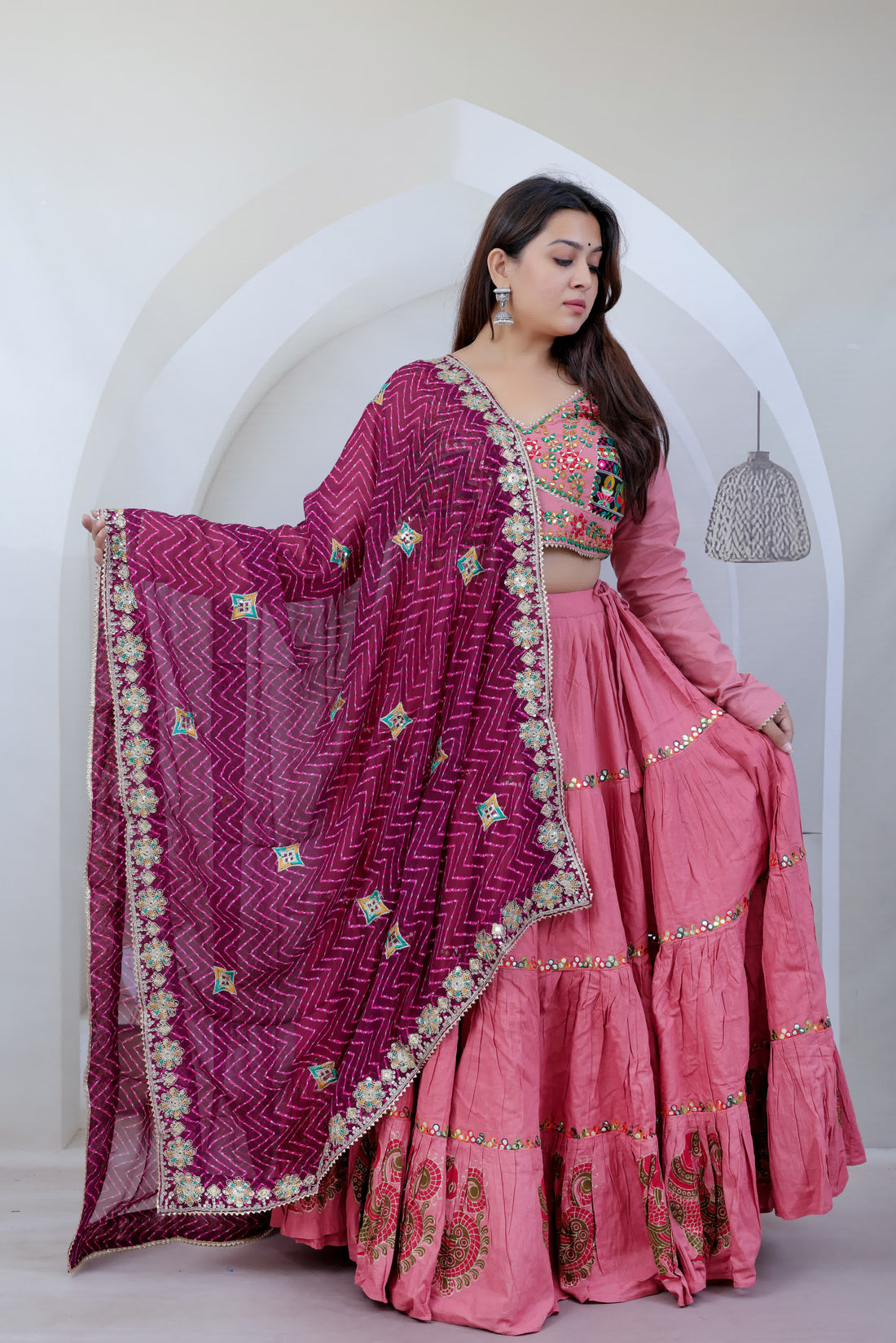 Navya Peach Kutchhi Embroidered Soft Cotton Chaniyacholi