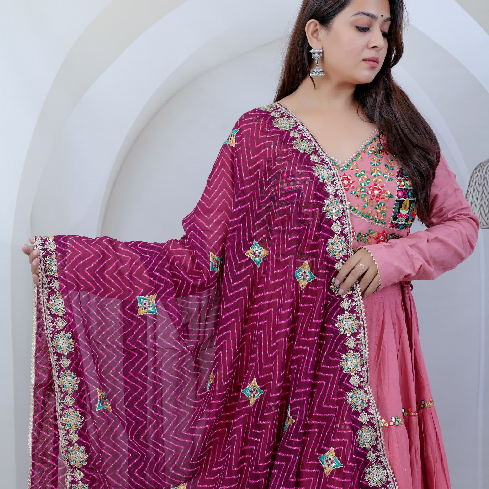 Navya Peach Kutchhi Embroidered Soft Cotton Chaniyacholi
