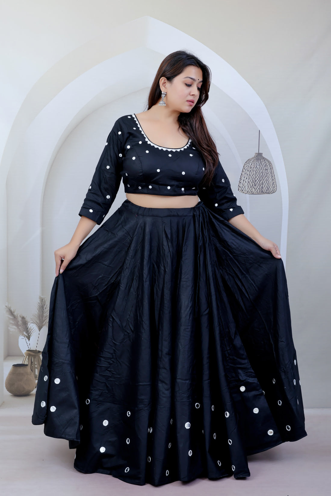 Meera Black Kutchhi Embroidered Soft Cotton Chaniyacholi