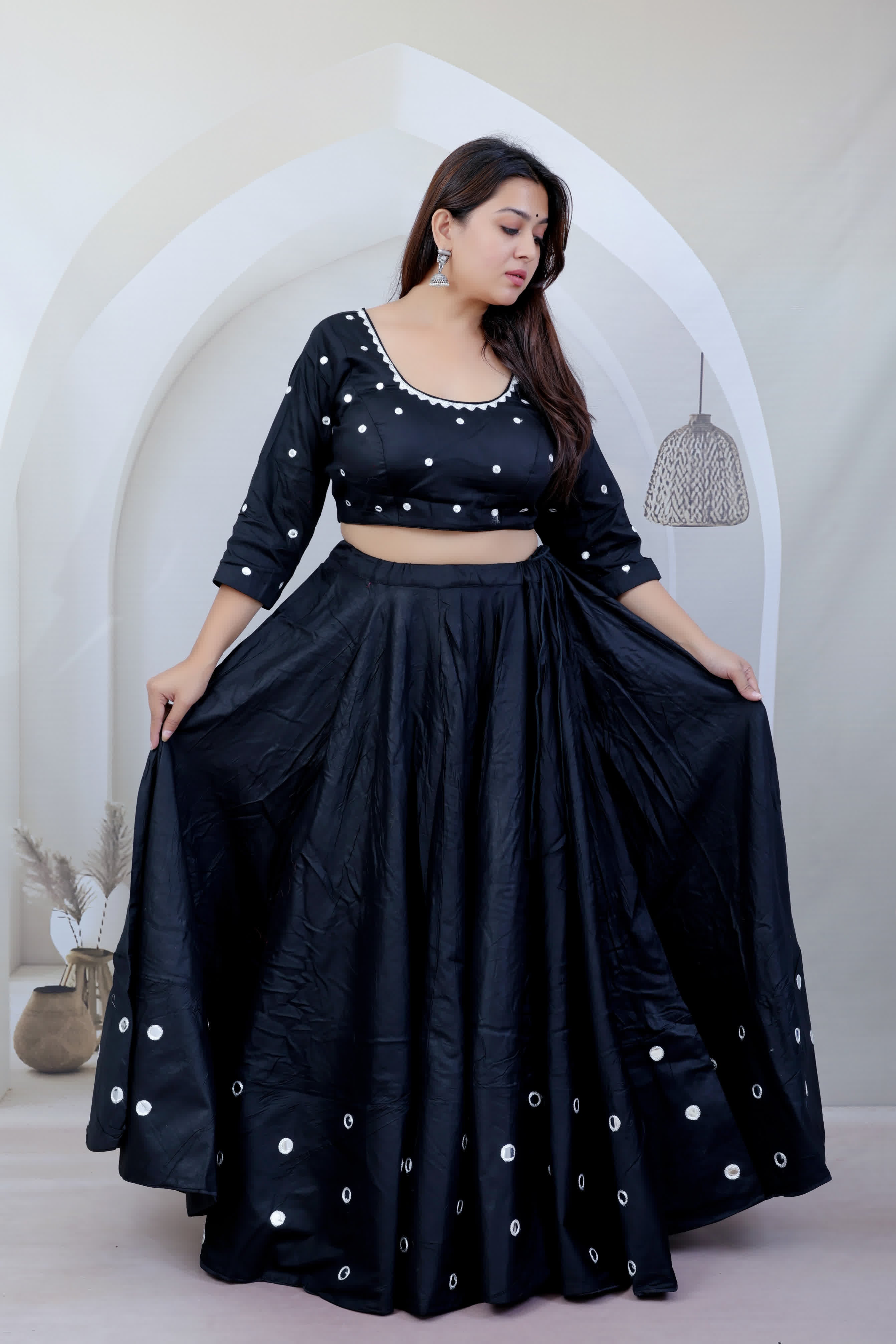 Meera Black Kutchhi Embroidered Soft Cotton Chaniyacholi
