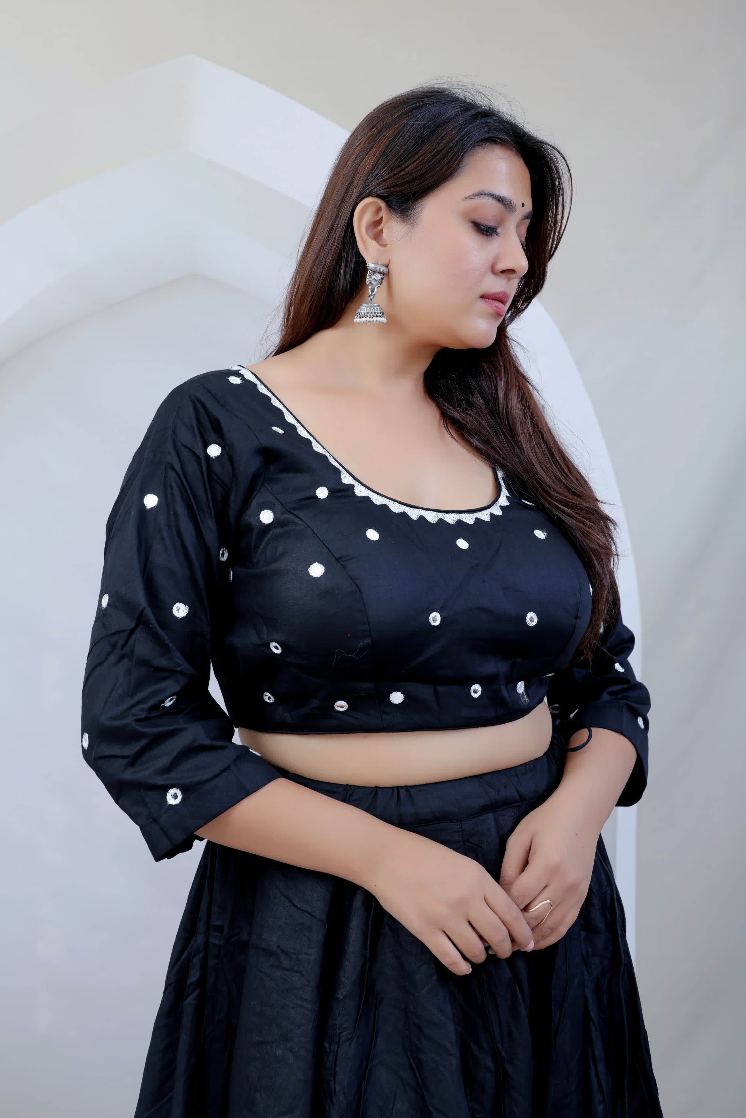 Meera Black Kutchhi Embroidered Soft Cotton Chaniyacholi