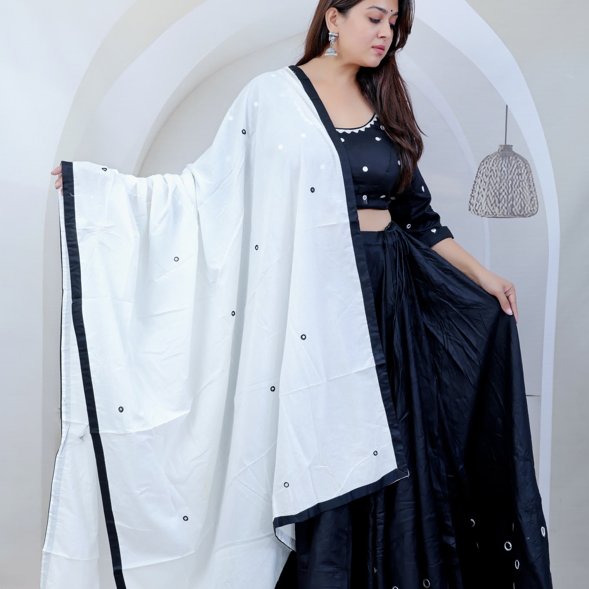 Meera Black Kutchhi Embroidered Soft Cotton Chaniyacholi