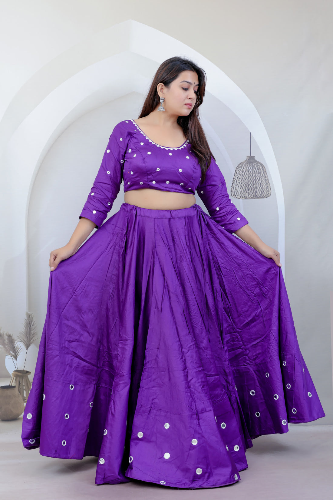 Lavanya Light Purple Kutchhi Embroidered Soft Cotton Chaniyacholi