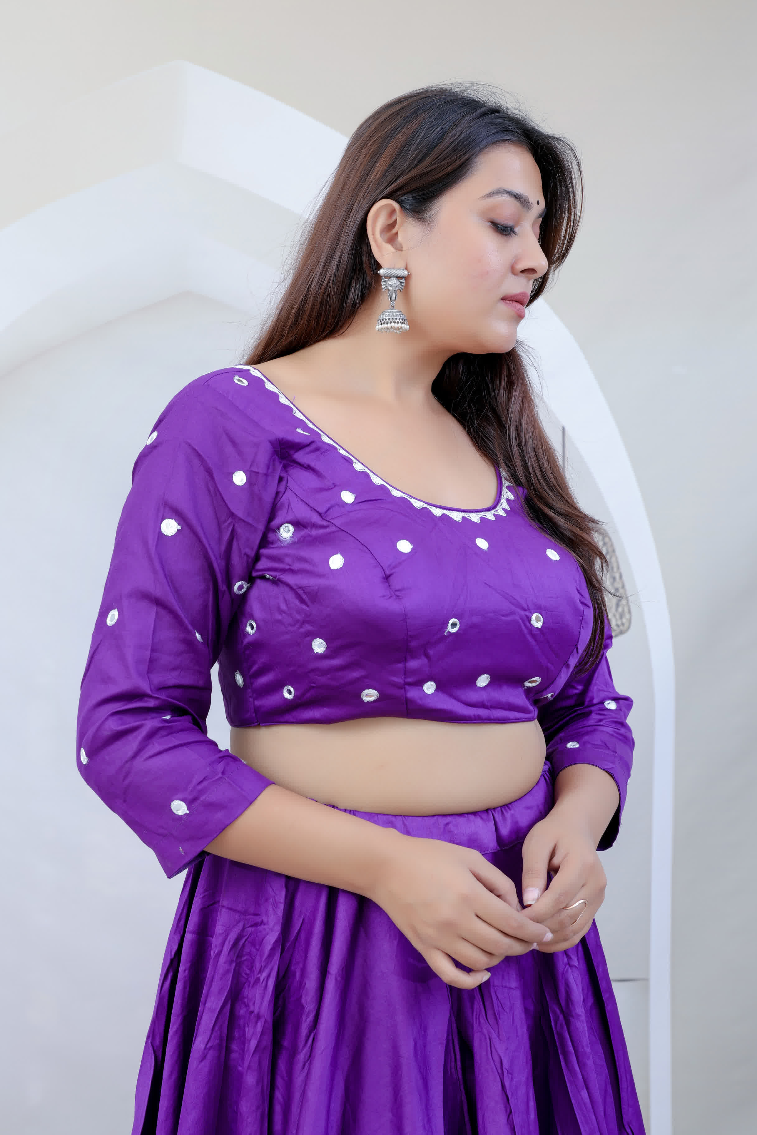 Lavanya Light Purple Kutchhi Embroidered Soft Cotton Chaniyacholi