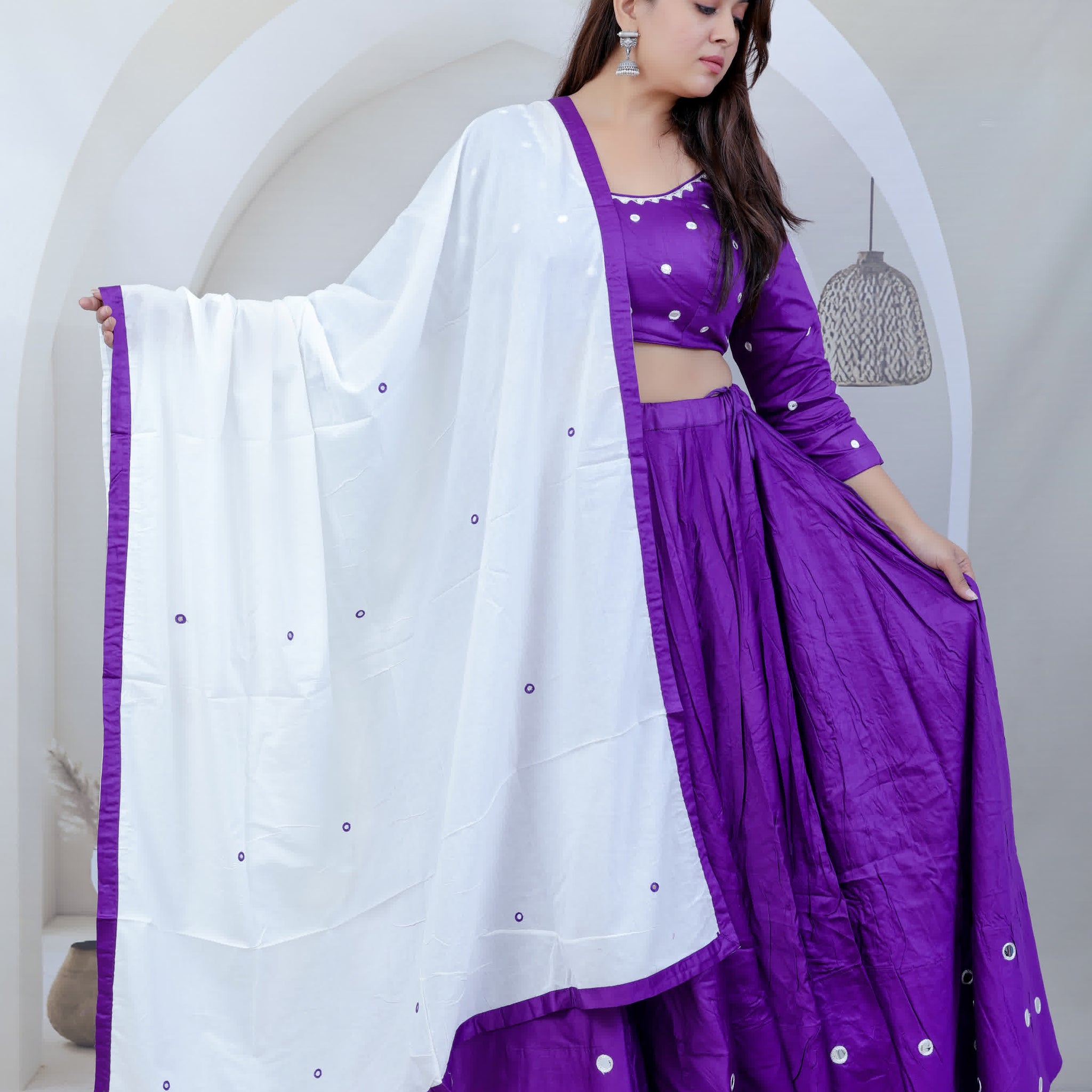 Lavanya Light Purple Kutchhi Embroidered Soft Cotton Chaniyacholi