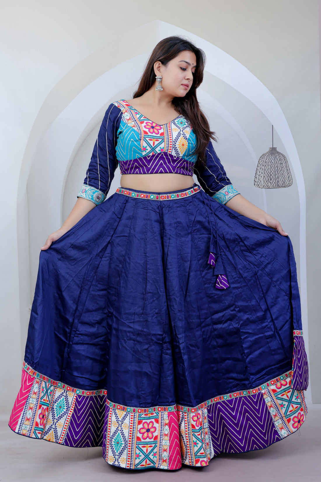 Kasis Navy Blue Kutchhi Embroidered Soft Cotton Chaniyacholi