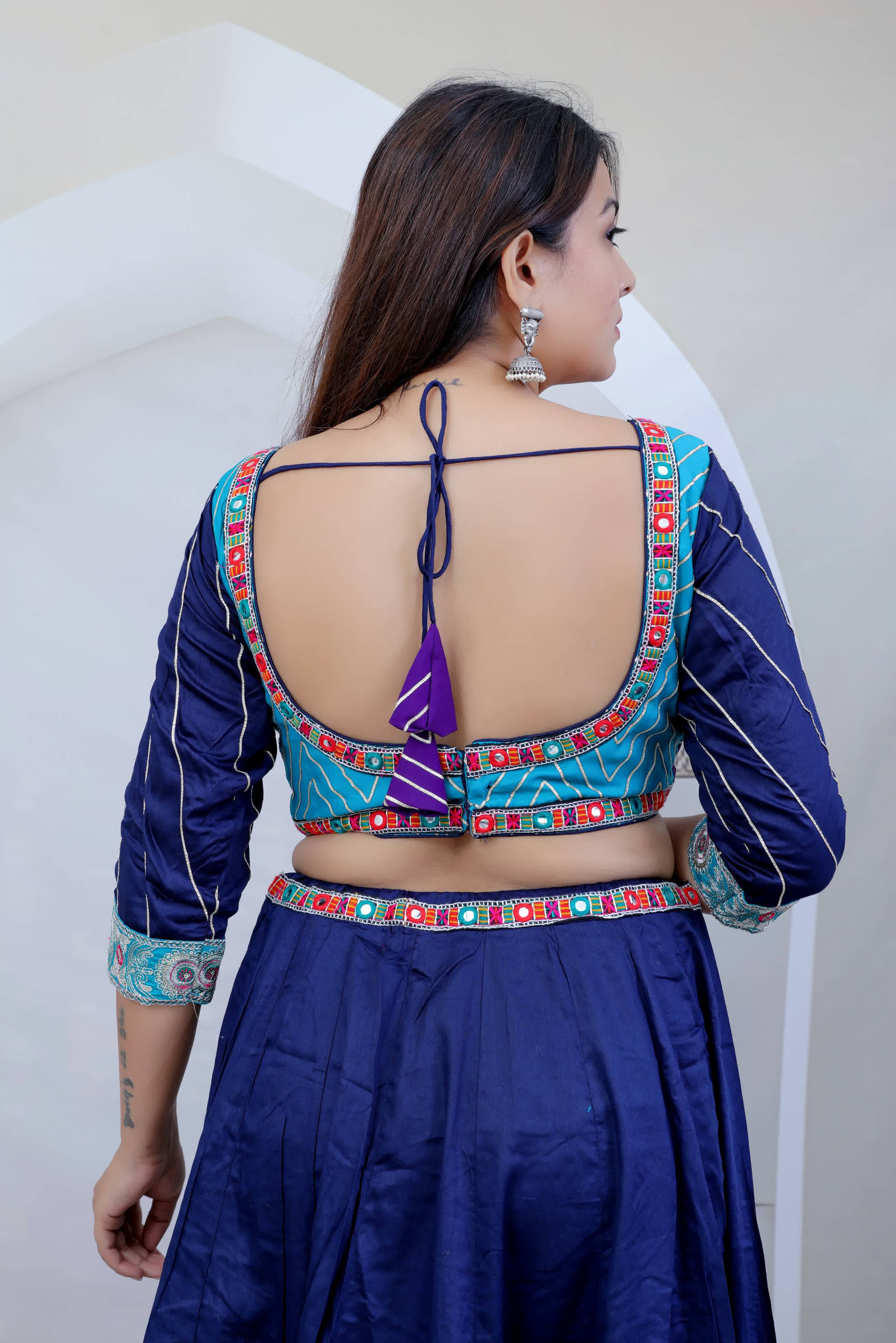 Kasis Navy Blue Kutchhi Embroidered Soft Cotton Chaniyacholi