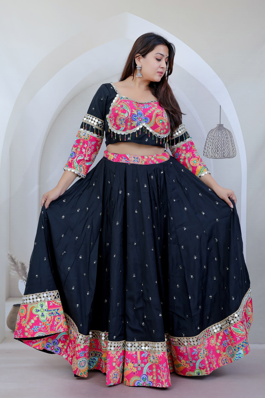 Jyoti Black Kutchhi Embroidered Soft Cotton Chaniyacholi