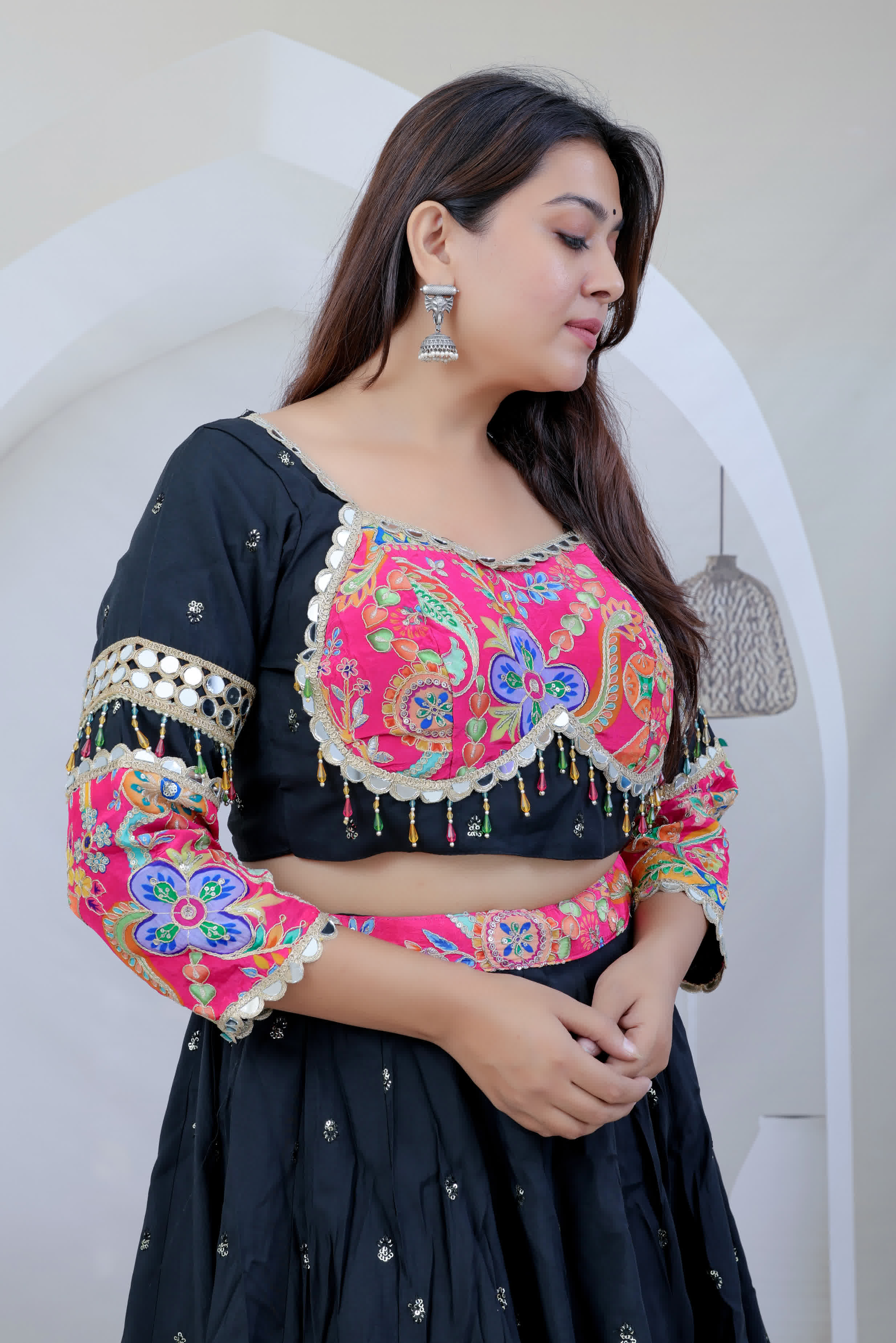 Jyoti Black Kutchhi Embroidered Soft Cotton Chaniyacholi