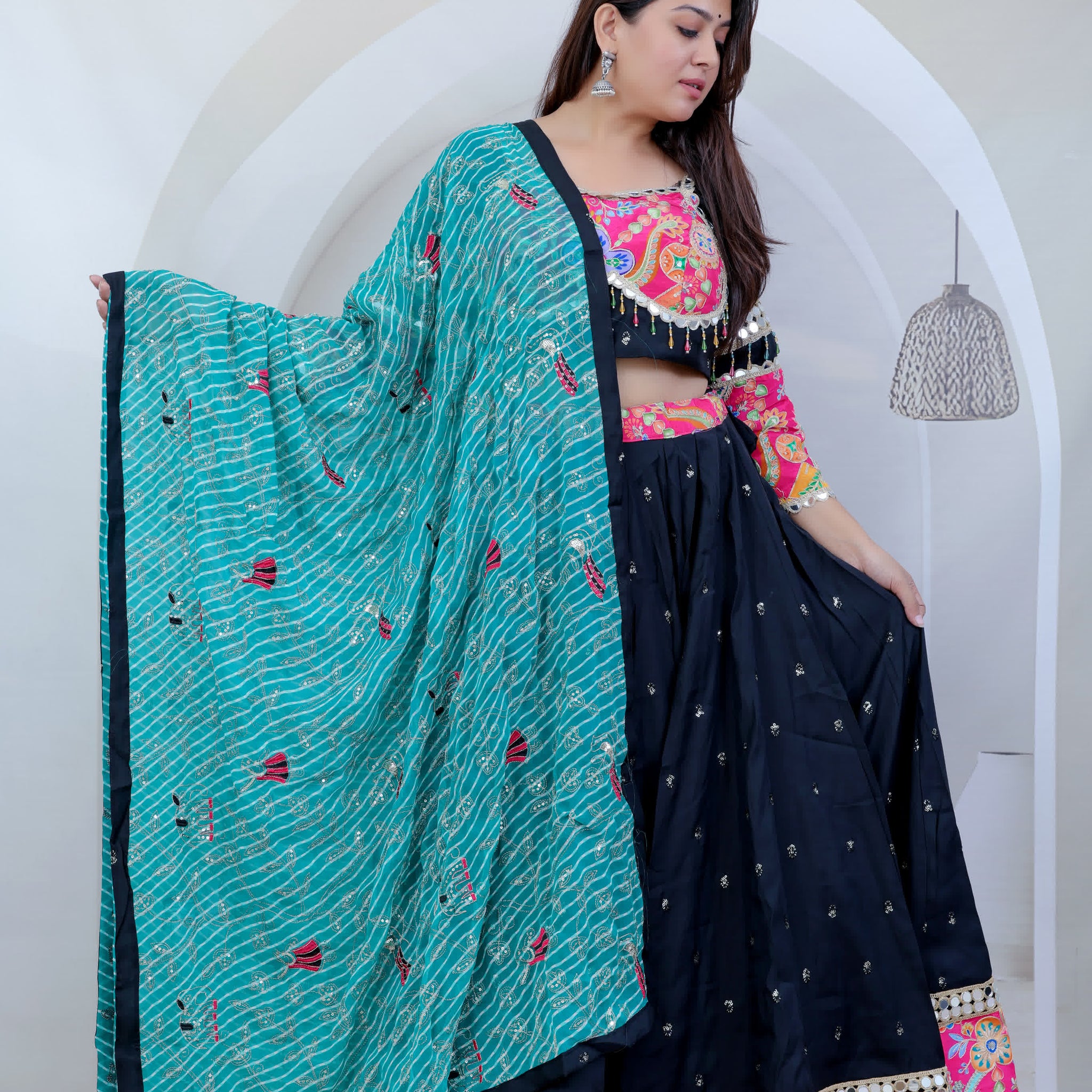 Jyoti Black Kutchhi Embroidered Soft Cotton Chaniyacholi
