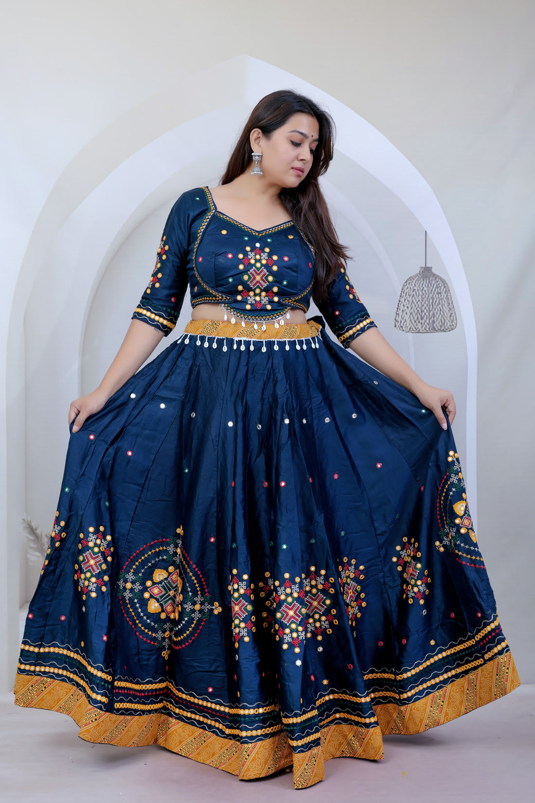 Ishita Navy Blue Kutchhi Embroidered Soft Cotton Chaniyacholi