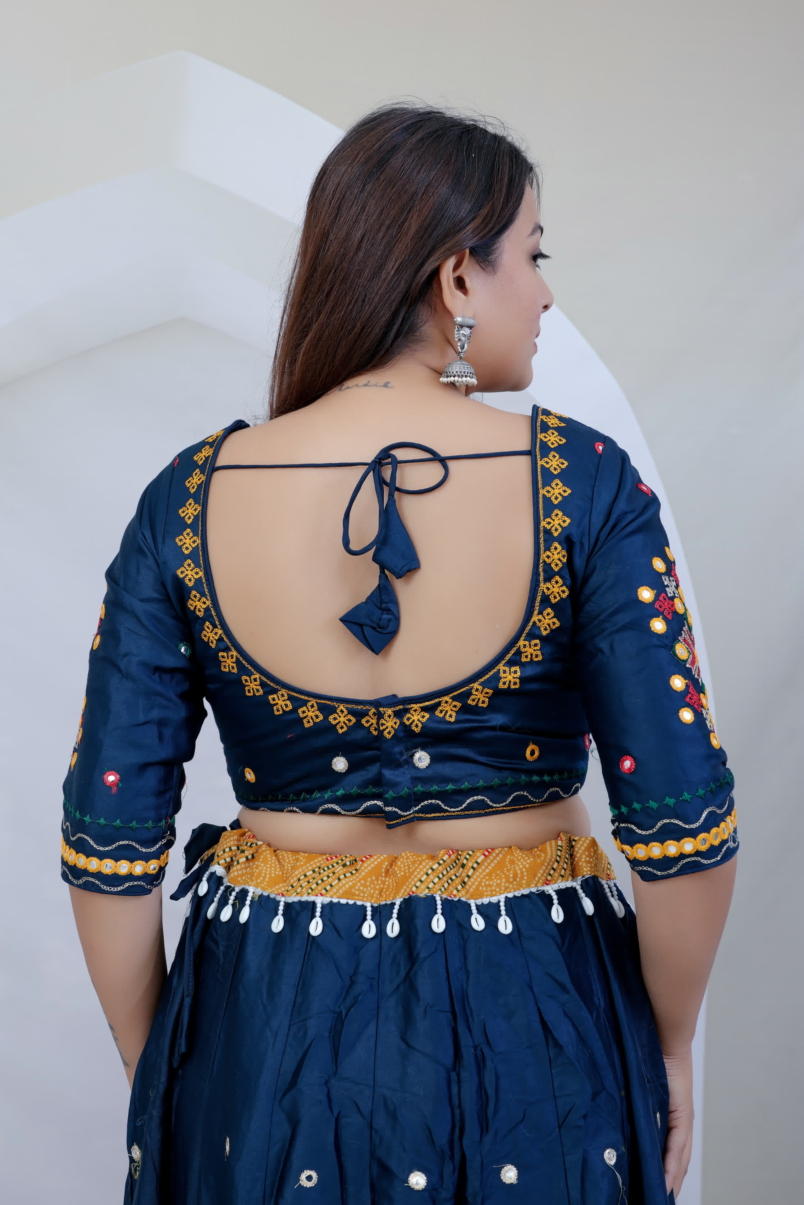 Ishita Navy Blue Kutchhi Embroidered Soft Cotton Chaniyacholi