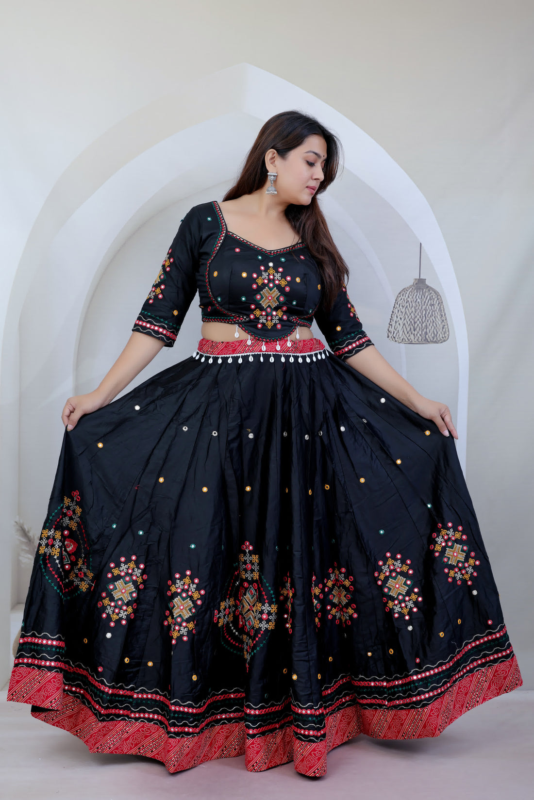 Riya black Kutchhi Embroidered Soft Cotton Chaniyacholi