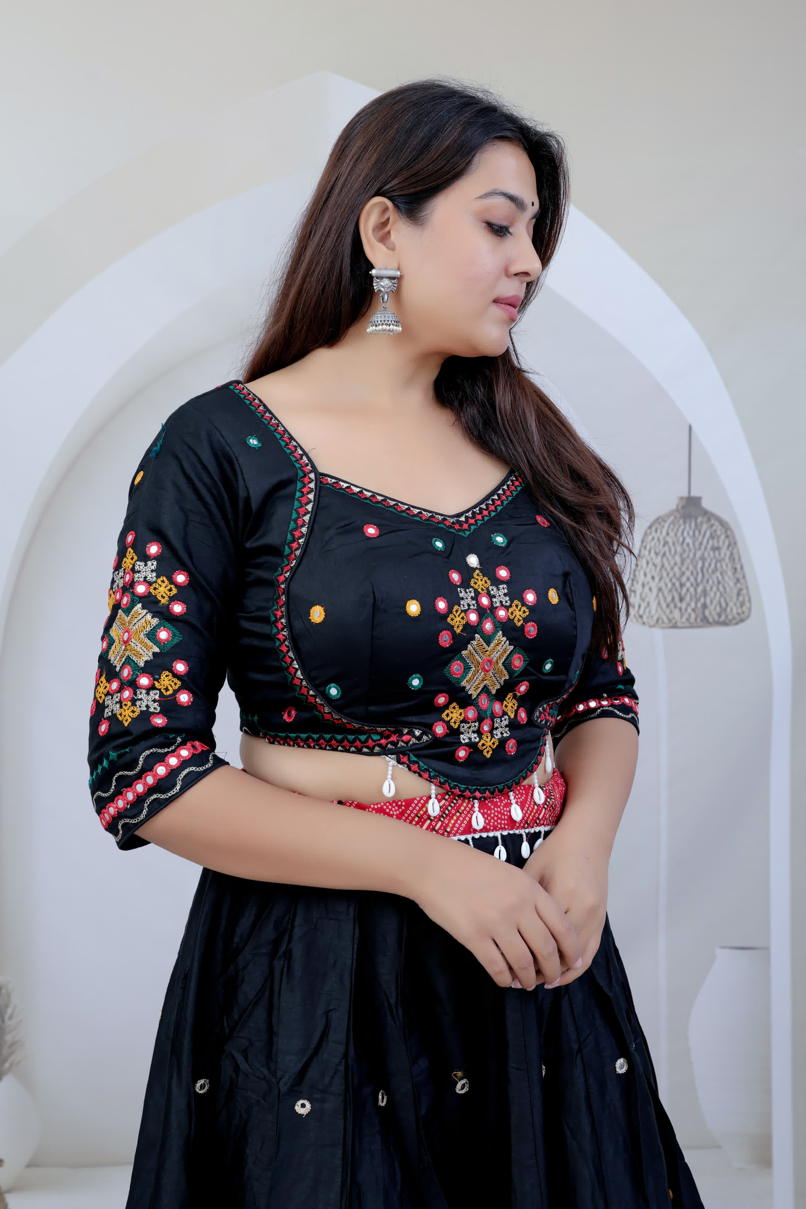 Riya black Kutchhi Embroidered Soft Cotton Chaniyacholi