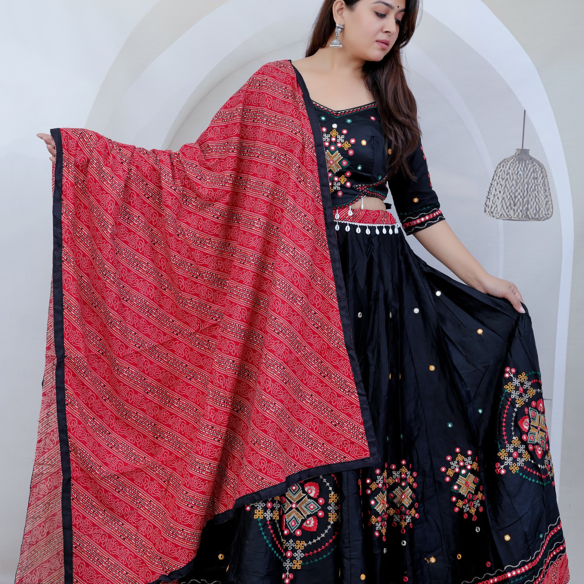 Riya black Kutchhi Embroidered Soft Cotton Chaniyacholi