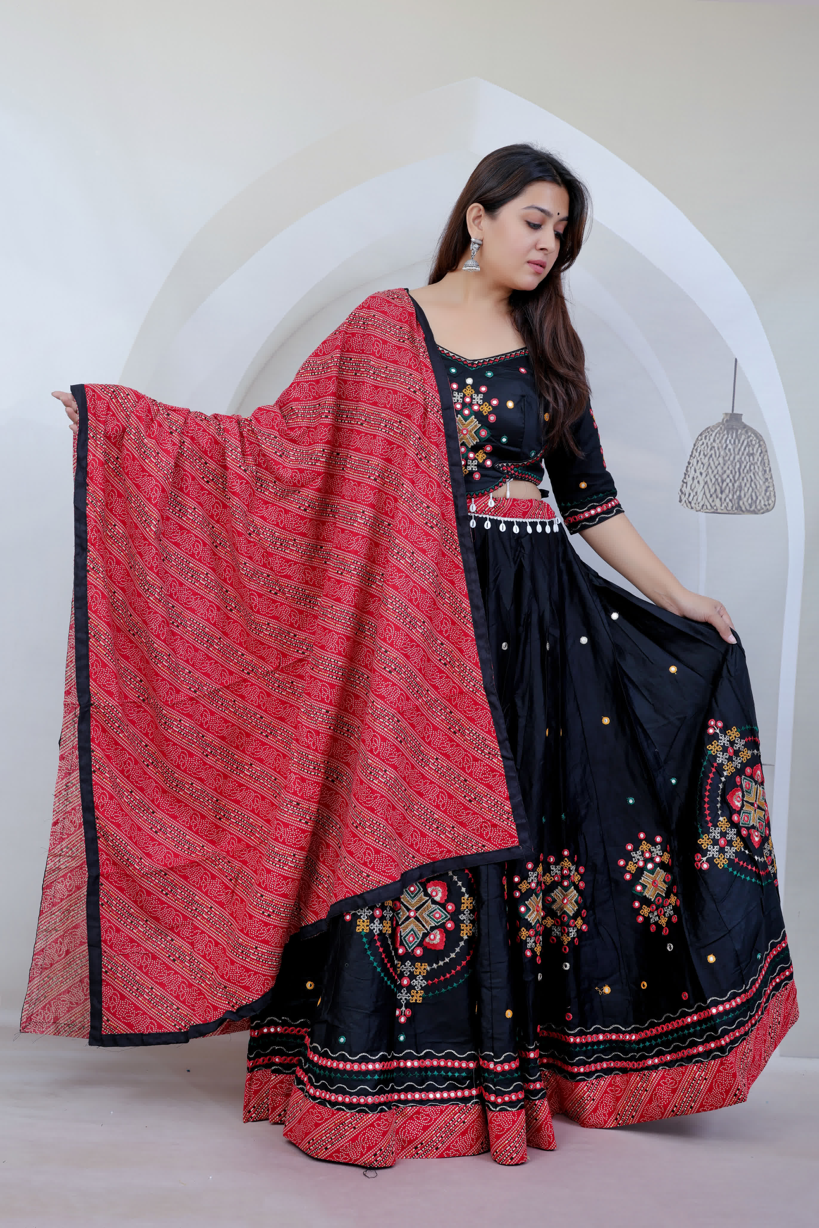 Riya black Kutchhi Embroidered Soft Cotton Chaniyacholi