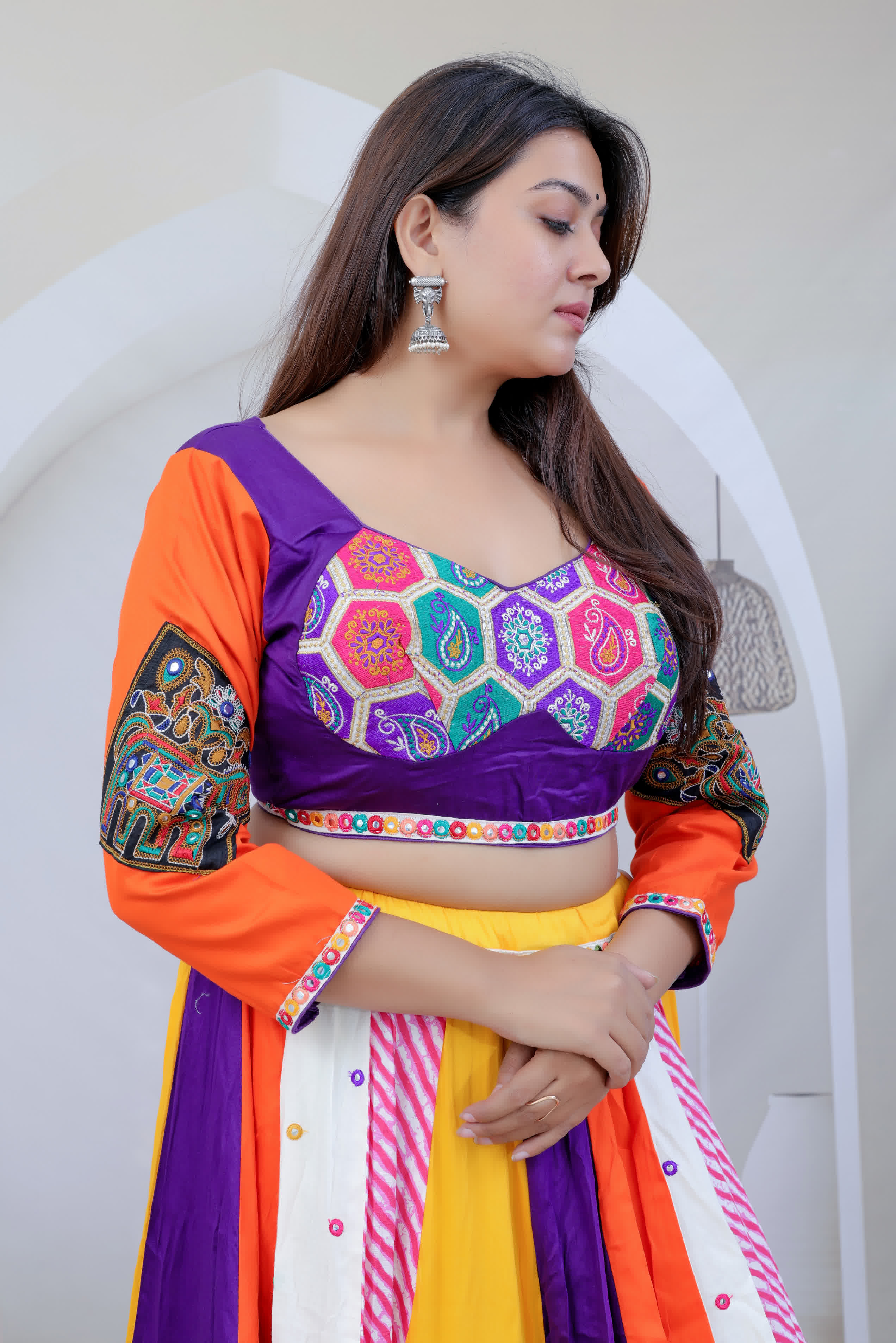 Kajal Mustard Multi Kutchhi Embroidered Soft Cotton Chaniyacholi