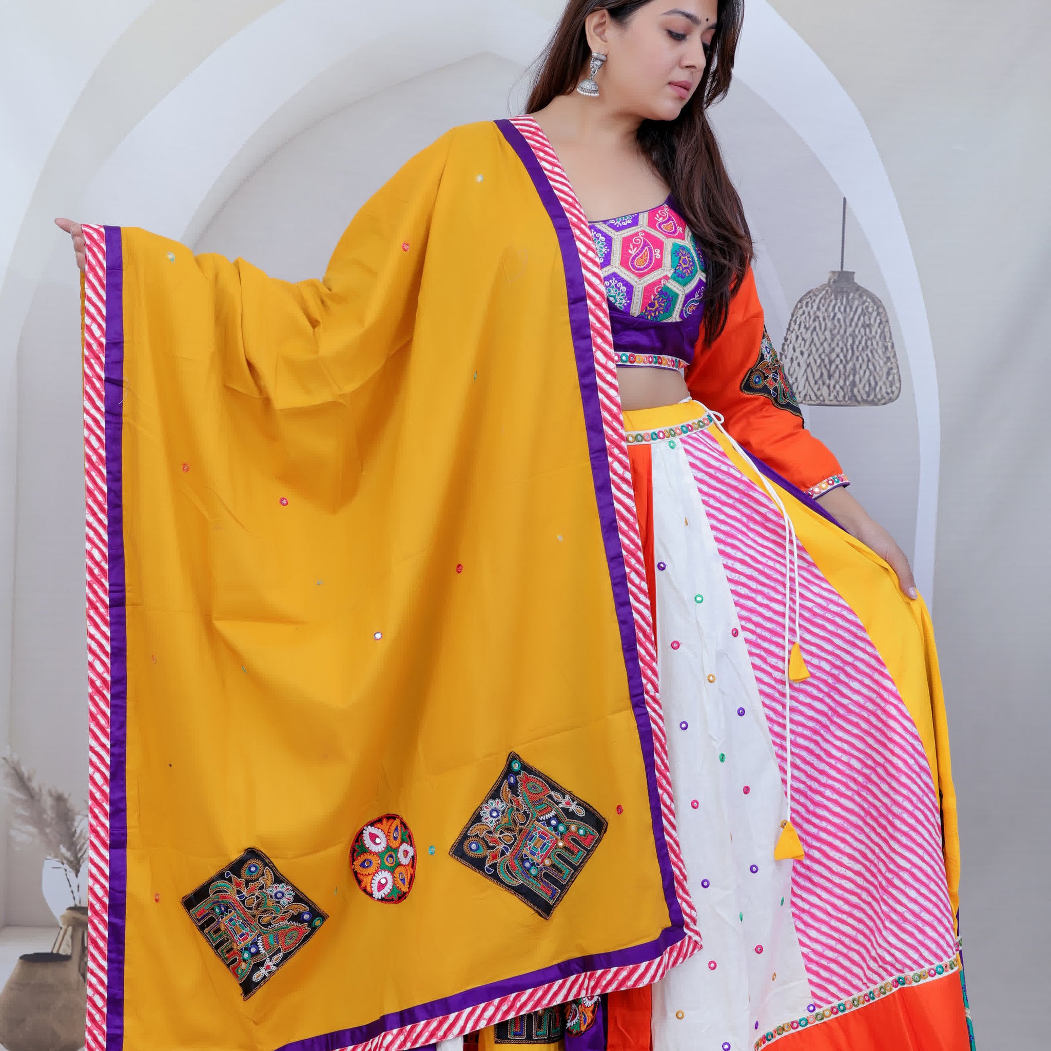 Kajal Mustard Multi Kutchhi Embroidered Soft Cotton Chaniyacholi
