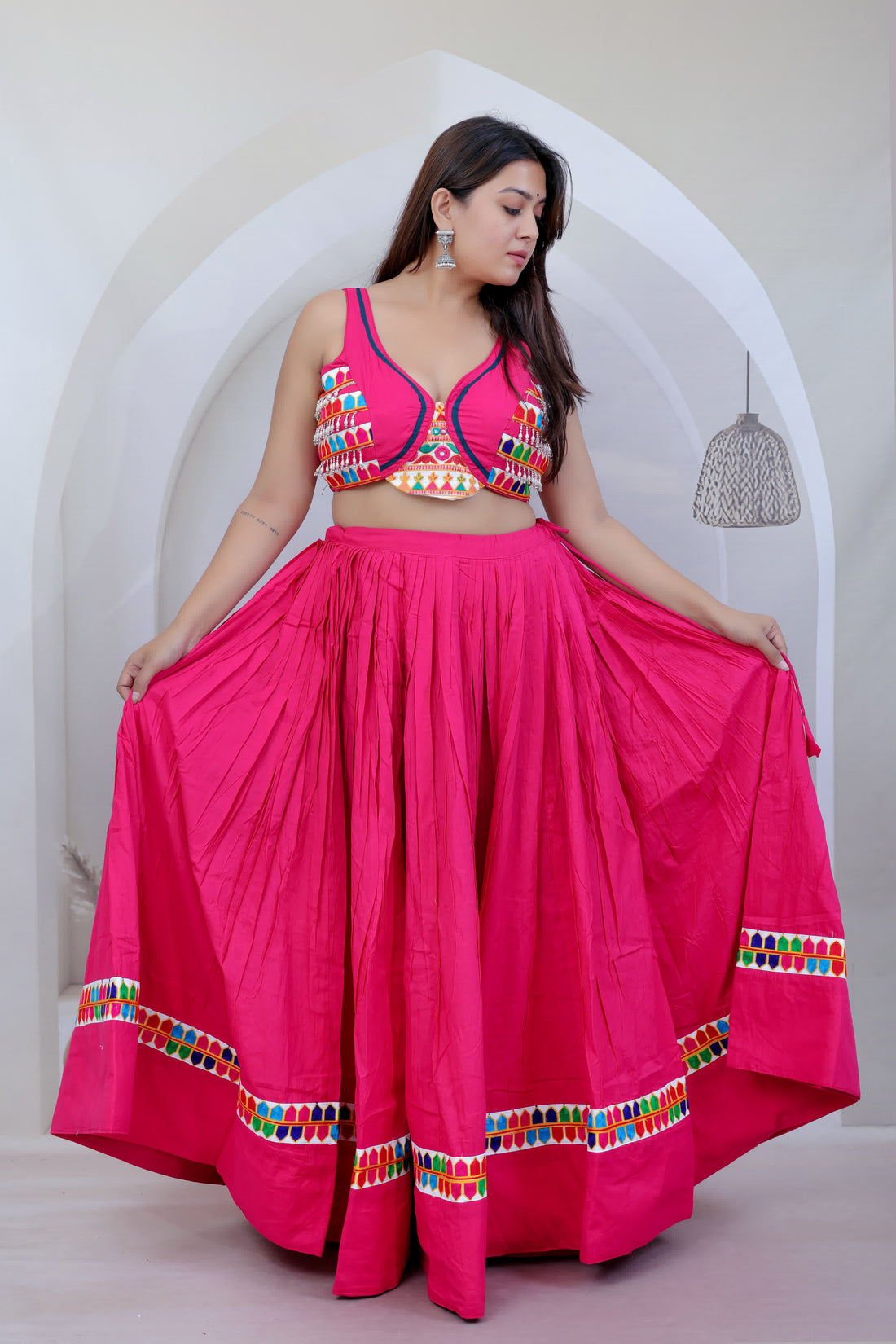 Divya Pink Kutchhi Embroidered Soft Cotton Chaniyacholi