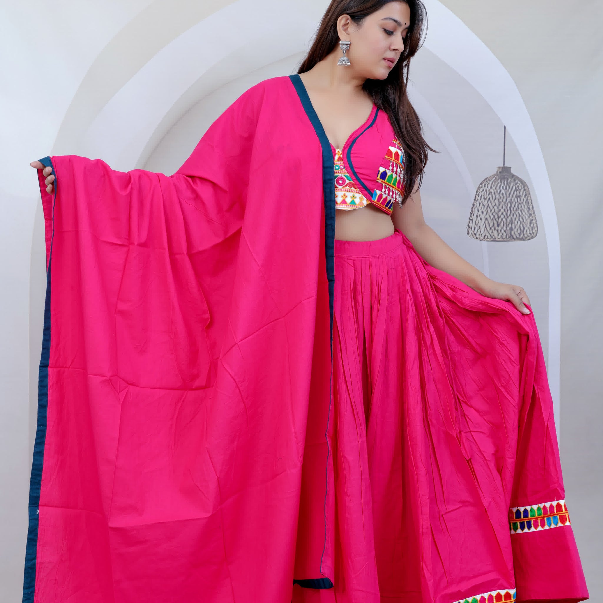 Divya Pink Kutchhi Embroidered Soft Cotton Chaniyacholi