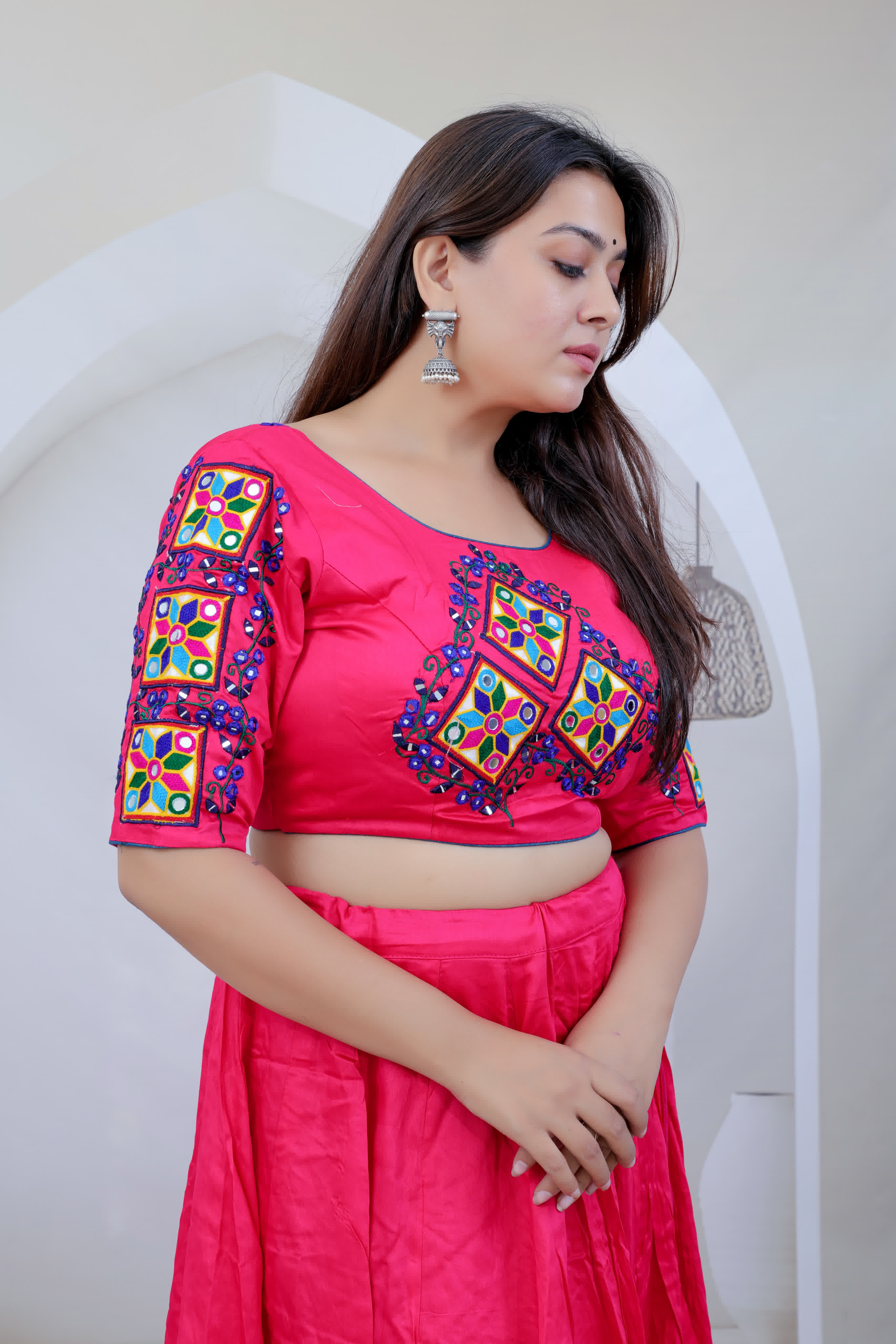 Bella Pink  Embroidered Soft Cotton Chaniyacholi