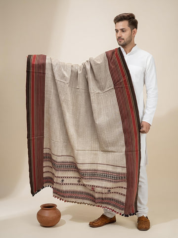 Kutch Traditional Coffee Handwoven Bhujodi Woolen Shawl