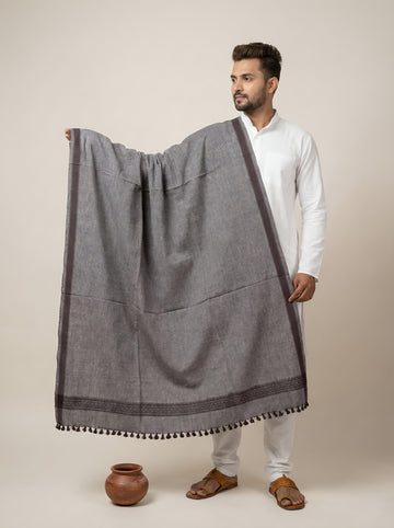 Greyish Handwoven Bhujodi Woolen Shawl