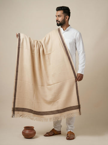 Beige Handwoven Bhujodi Woolen Shawl
