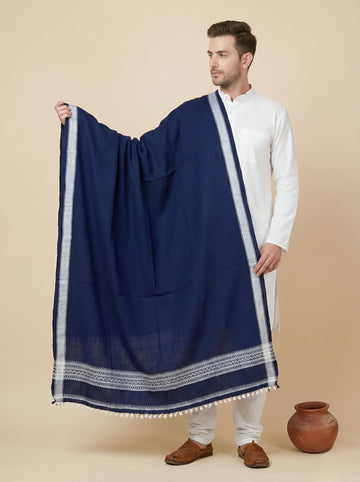 Navy Blue Handwoven Bhujodi Woolen Shawl