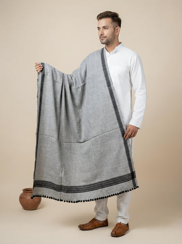 White & Black Daani Handwoven Bhujodi Woolen Shawl