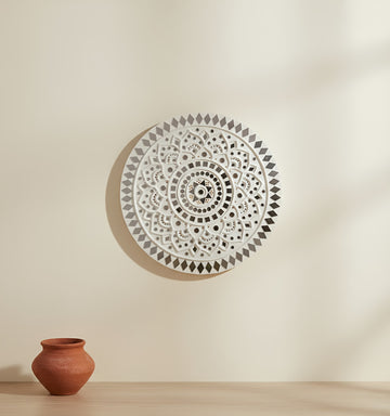 White Circle Mud Work Frame Wall Decorative(12×12 inches)